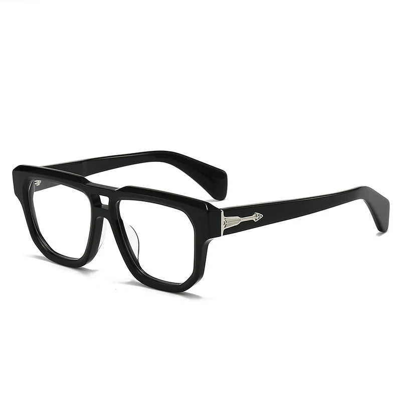 Stylish Black Acetate Unisex Square Frame Eyeglasses with Double Bridge - Perfect for Work, Reading & Fashion (Model 44304)
