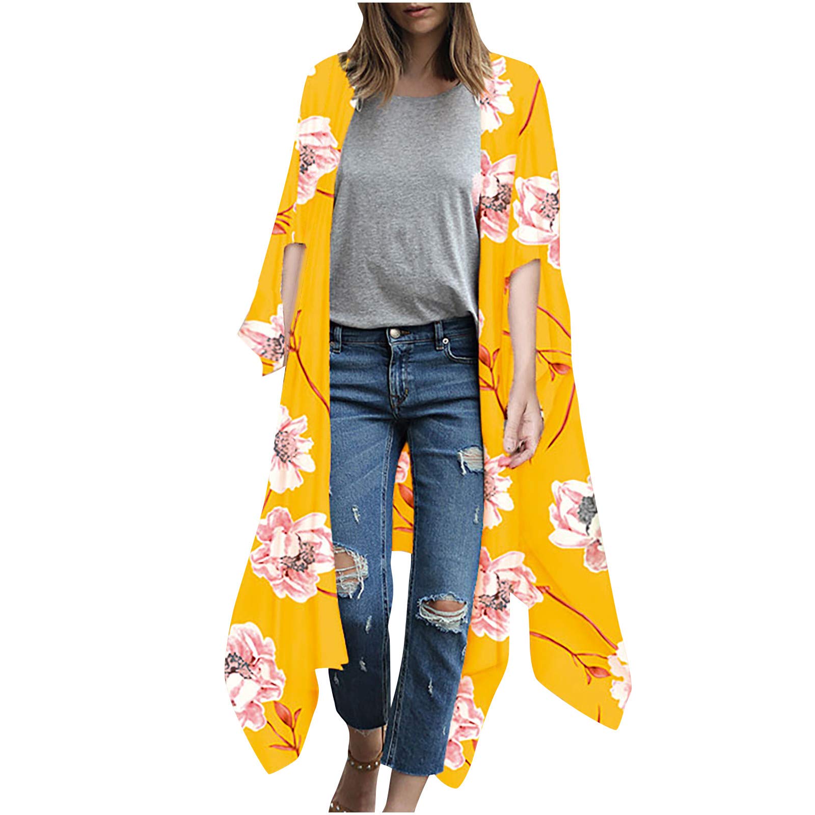 Lightweight Chiffon Kimono Cardigan for Women - Flowy Loose Printed Blouse with Front Open Design - Elegant Chiffon Dress Top for Casual Wear, Beach Cover-Up & Boho Outfits