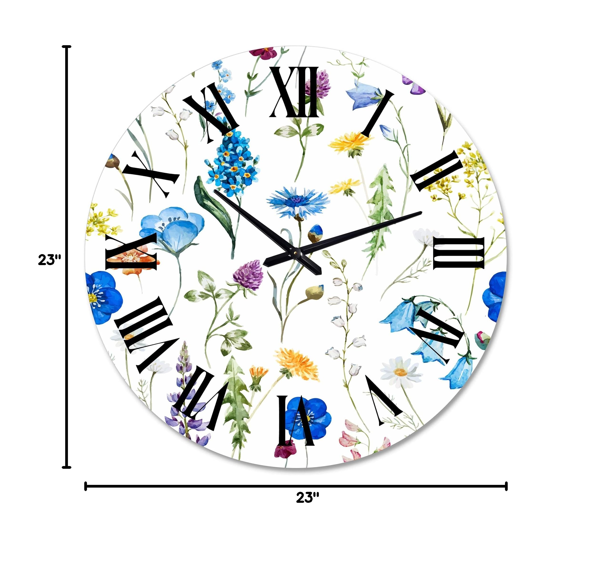 Blue Wild Flowers Large Wall Clock - Traditional Floral & Botanical Decor for Living Room, Bedroom, Office | Silent Non-Ticking Home & Office Décor