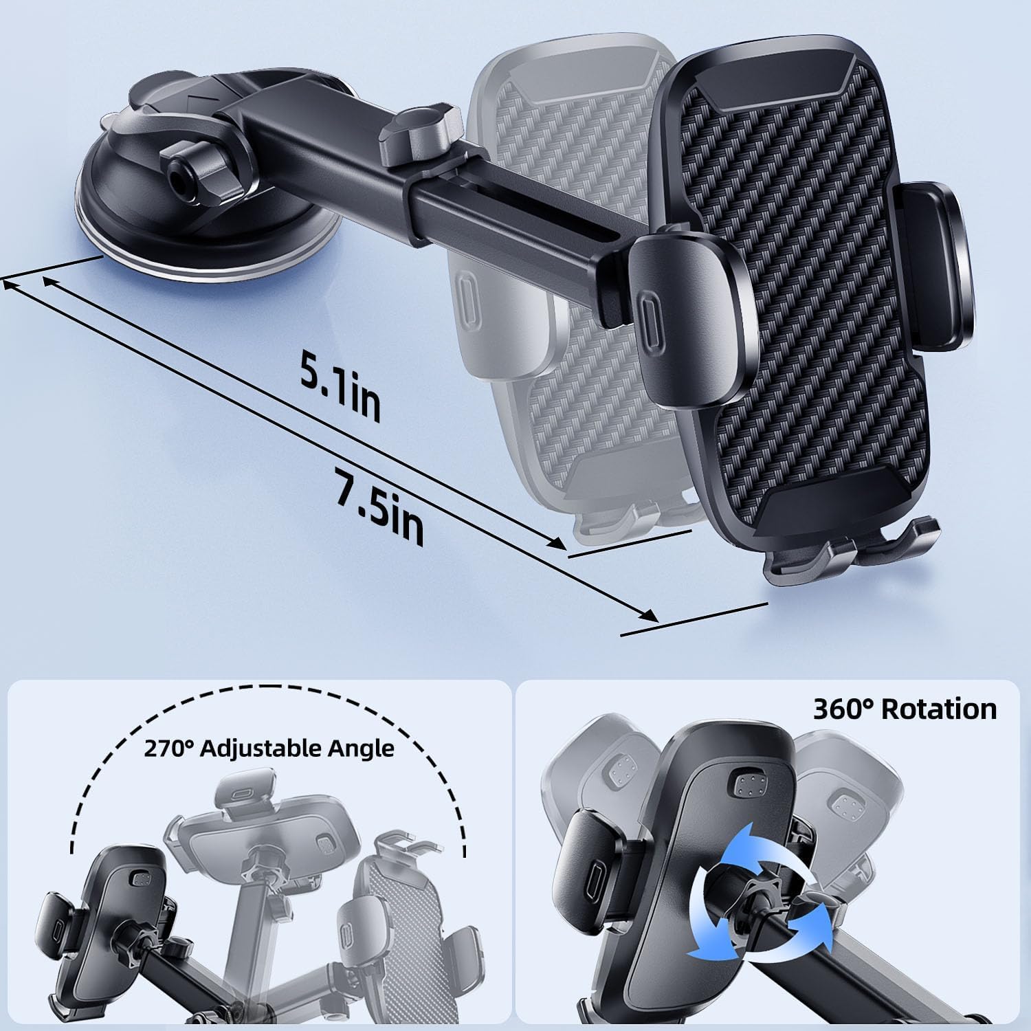 Vexloria Universal Car Phone Holder Mount - 360° Rotatable for All 4.0-7.0 Inch Smartphones (Model ZJ-Y02) | Perfect for Driving, GPS Navigation & Hands-Free Calling