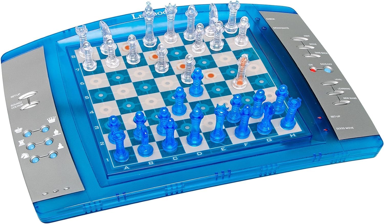 LEXIBOOK LCG3000_12 ChessLight - Electronic Chess Game with Touch-Sensitive Keyboard, 64 Difficulty Levels, Light & Sound Effects, 32 Chess Pieces (Blue/Grey) - Perfect for Family Game Nights, Travel & Learning Chess Strategies