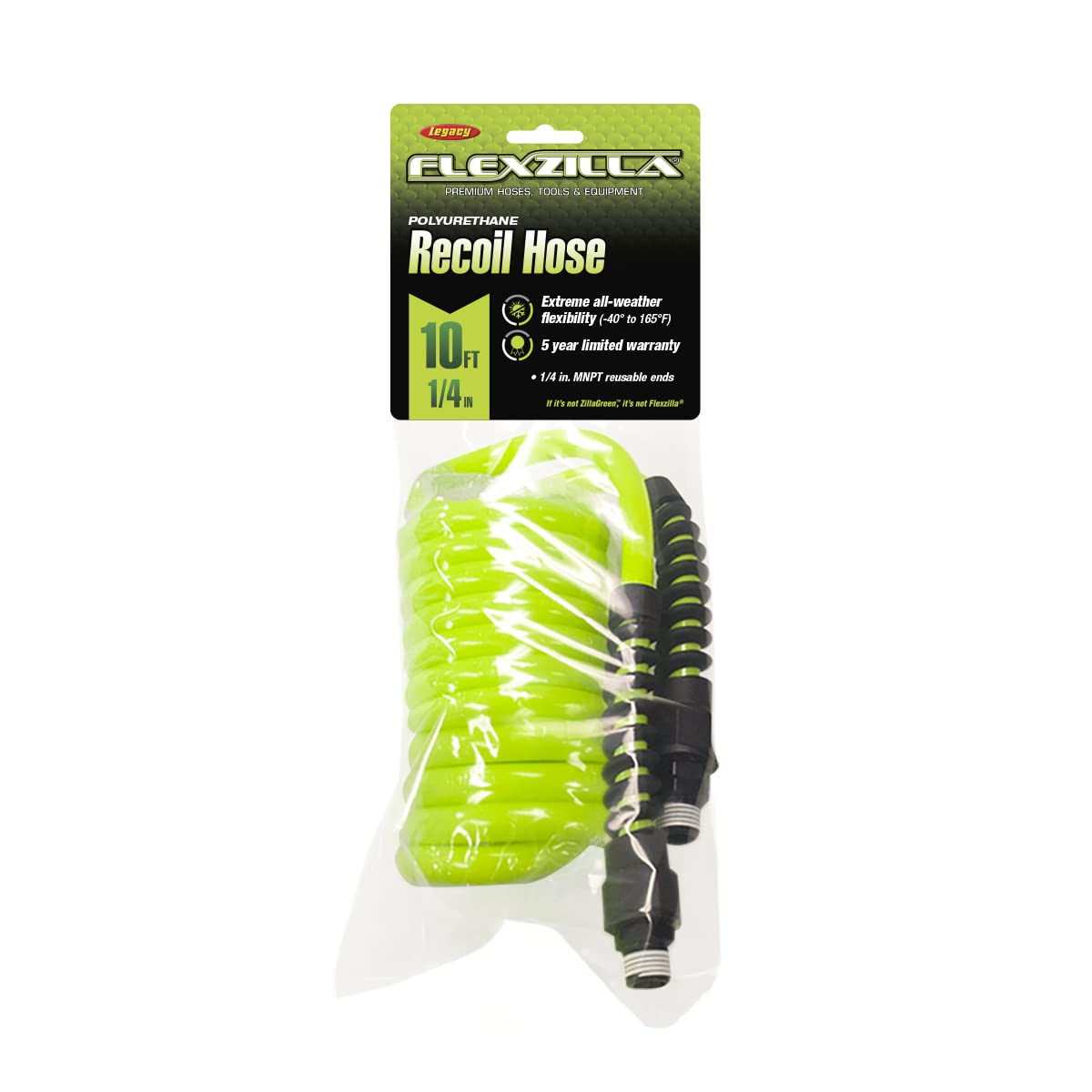 Flexzilla Polyurethane Recoil Air Hose 1/4 in. x 10 ft. - Lightweight, Durable, Kink-Free for Air Tools, Compressors, and Inflators | Ideal for Garage, Workshop, and DIY Projects
