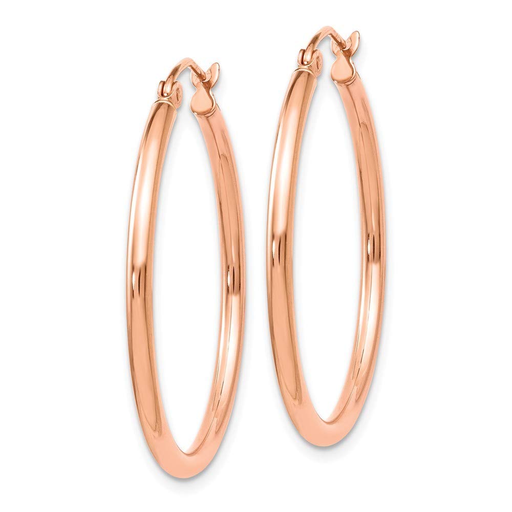 14K Rose Gold 2mm Polished Hoop Earrings for Women - 30mm Length Dainty Everyday Jewelry - Perfect for Gifts, Date Nights & Special Occasions