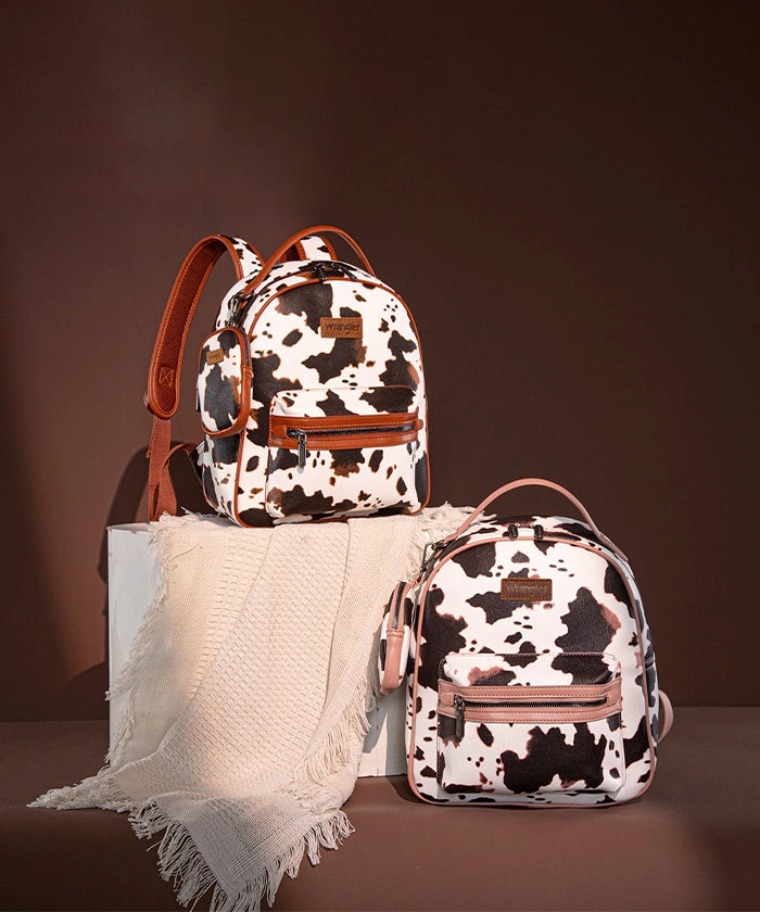 Wrangler Cow Print Backpack for Women & Men - Durable Laptop Backpack with USB Charging Port - Perfect for School, College, Travel & Outdoor Adventures