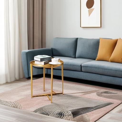 Gold Side Table - Round Metal End Table for Small Spaces, Outdoor & Indoor Accent Table with Removable Tray | Waterproof Patio Coffee Table for Living Room, Bedroom, Balcony, Office & Garden Decor (Gold)