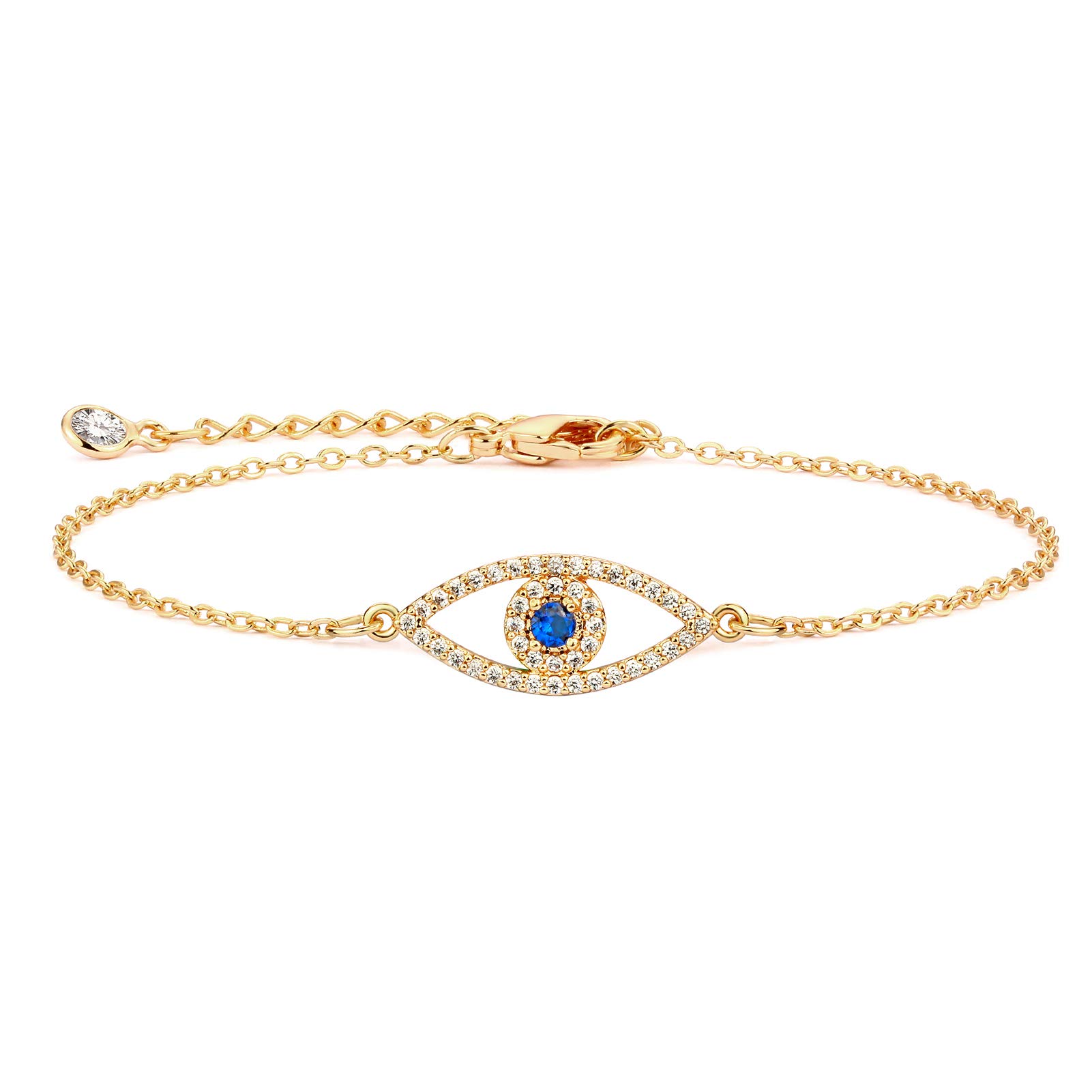 Evil Eye Bracelet for Women - 14K Gold Plated Adjustable Crystal Bracelet, Dainty Gold Jewelry Gift for Her - Perfect for Protection, Good Luck & Everyday Wear