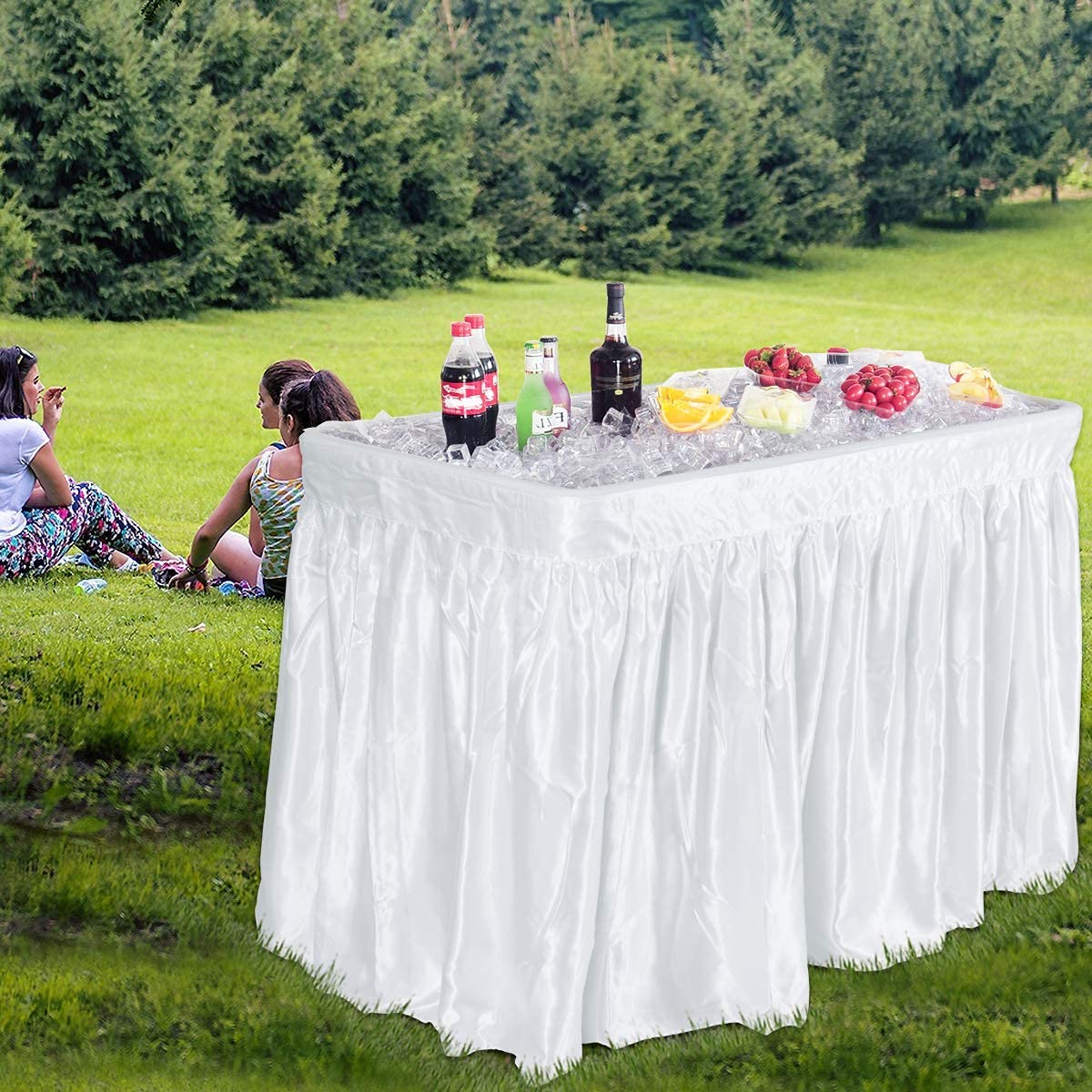 4 Foot Ice Cooler Table with Removable Skirt & Drain Plug - Portable Folding Buffet Table for Outdoor Parties, Picnics, Camping, BBQ & Weddings - Perfect for Chilling Drinks & Keeping Food Fresh