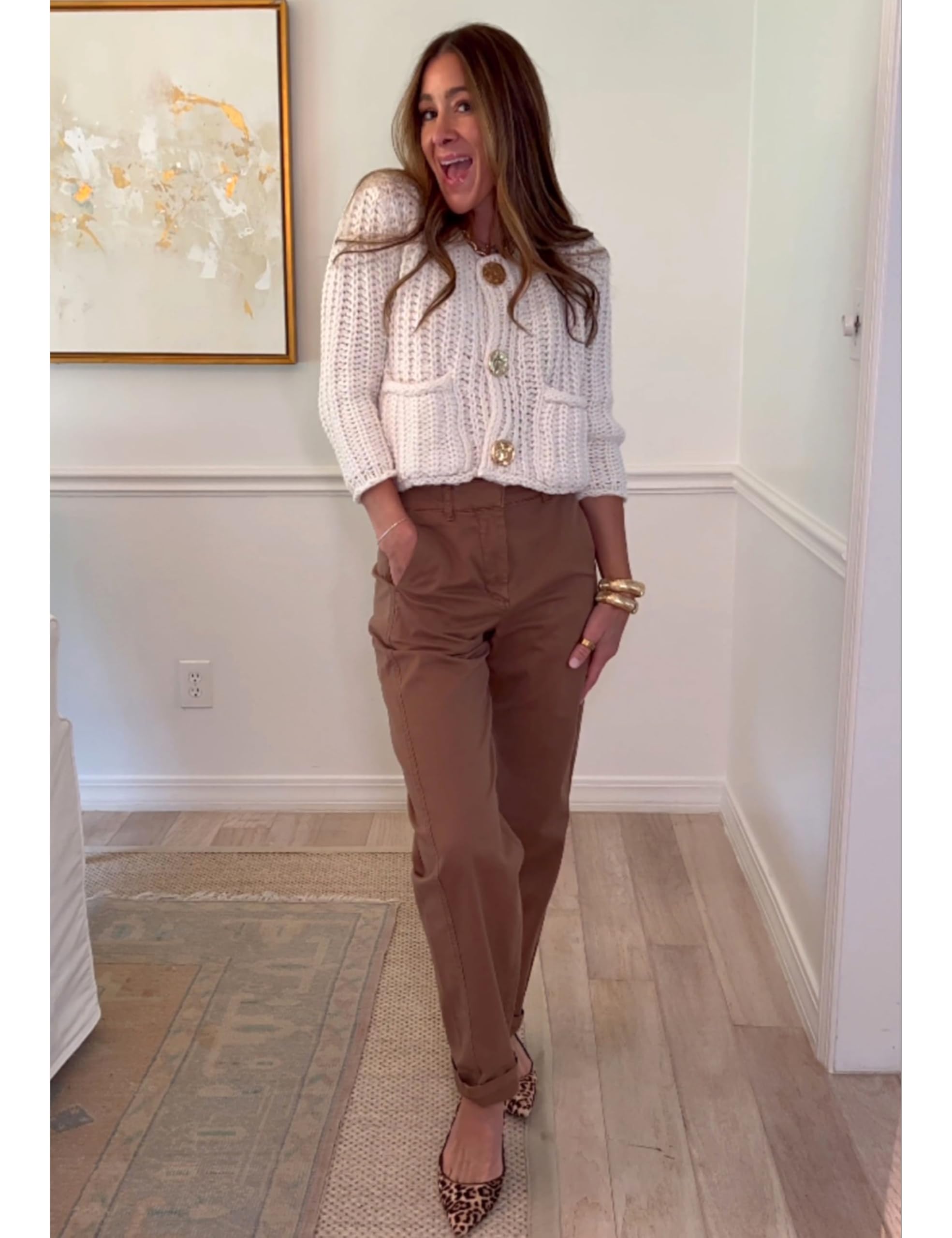 Women's Chunky Knit Cardigan with Gold Buttons - Long Sleeve Cropped Crochet Sweater for Fall | Cozy Layering for Autumn Outfits & Casual Office Wear