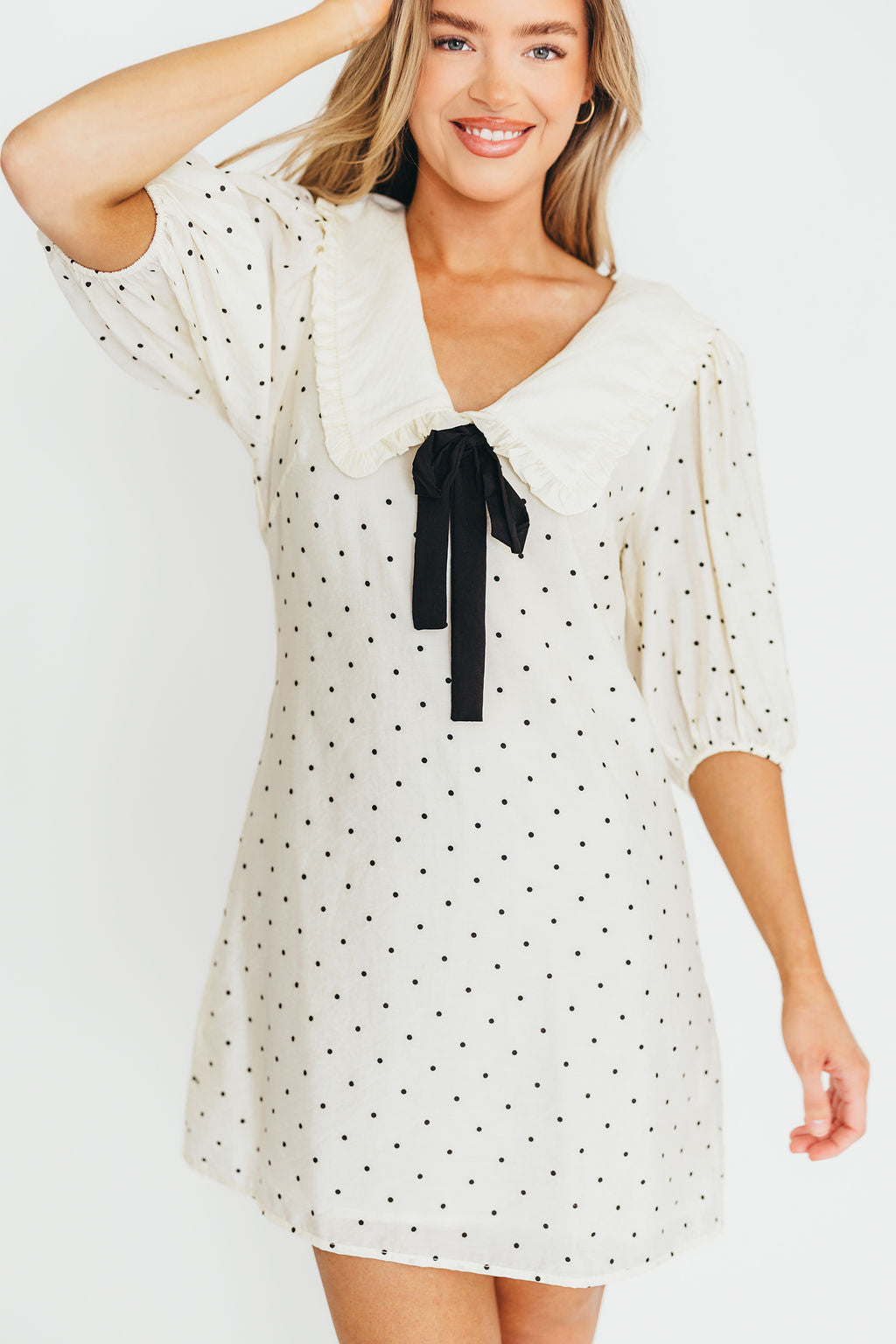 Alice Polka Dot Mini Dress in Cream/Black - Flirty Summer Dress for Women, Casual Party Outfit, Beach Vacation & Date Night Wear