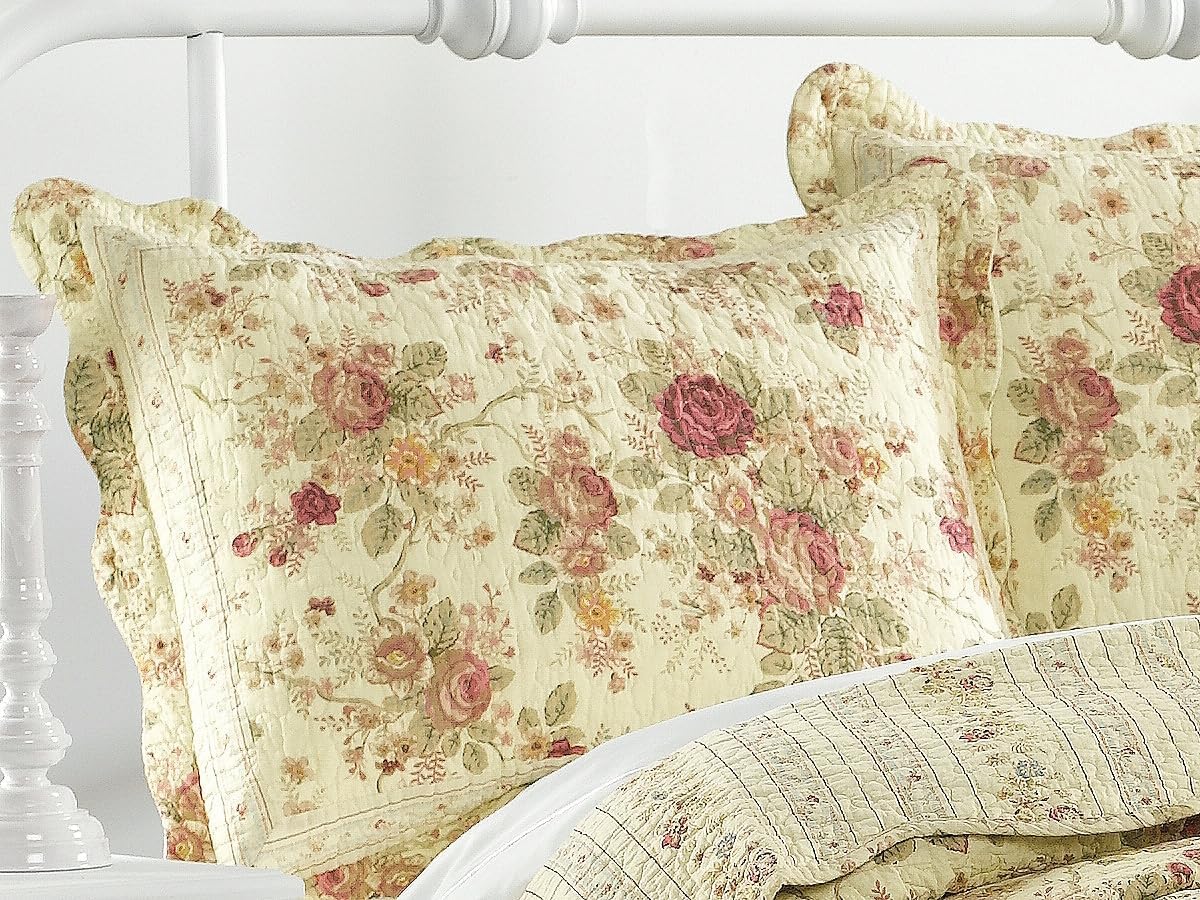 Romantic Roses Queen Size Cotton Quilt Set - 4pc Bedding with Sheet Grippers | Soft Breathable Comforter Cover for Master Bedroom, Guest Room & Dorm Decor