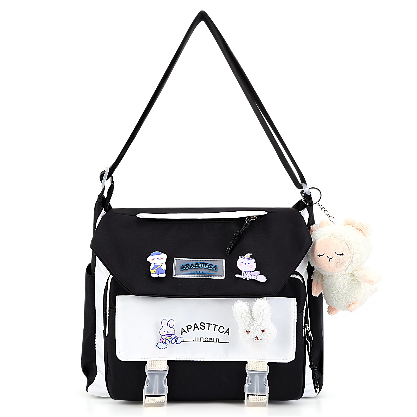 Kawaii Crossbody Bag for Women - Stylish Nylon Messenger Bag with Pendant & Pins | Perfect for Casual Outings & Anime Conventions