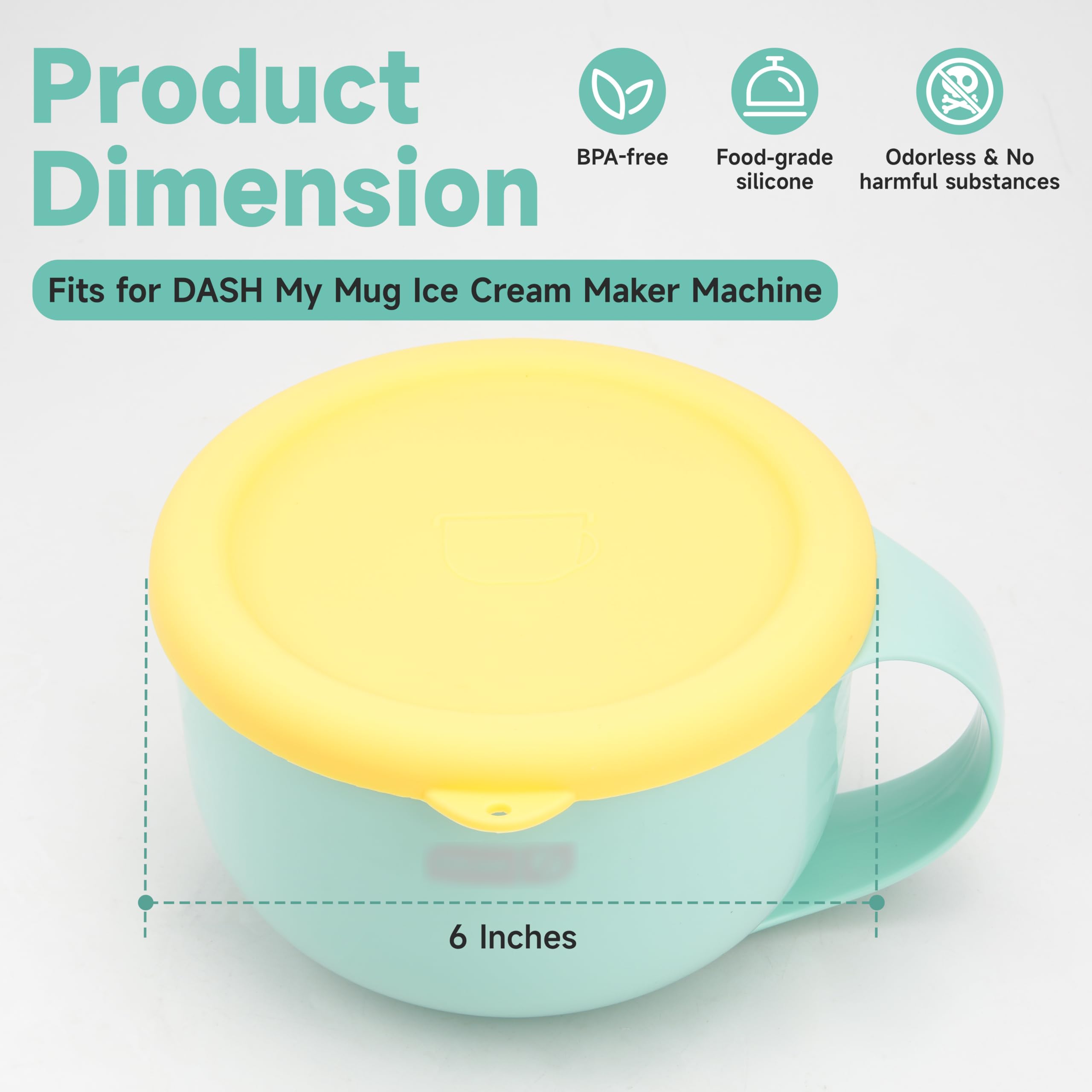 2-Pack Silicone Lids for Dash My Mug Ice Cream Maker - Food Grade Reusable Bowl Covers - Freezer & Dishwasher Safe - Perfect for Ice Cream Storage & Food Preservation (Bowl Not Included)