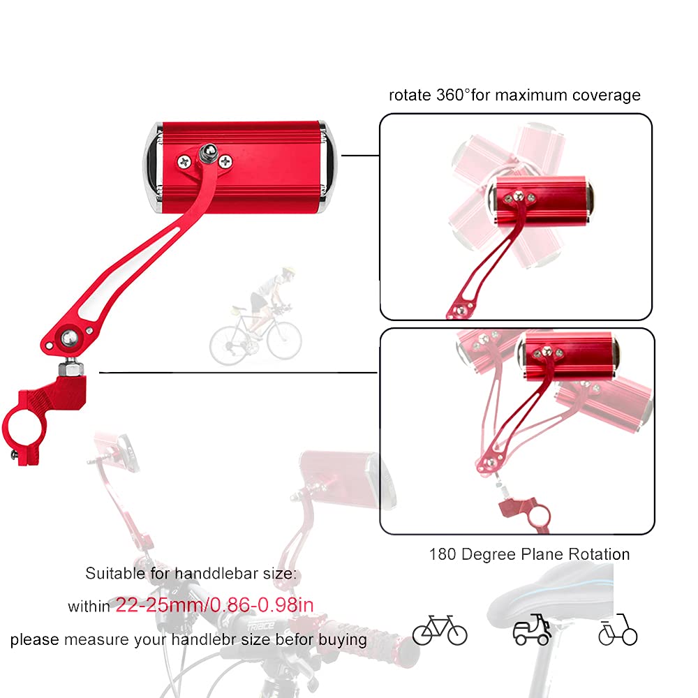 **2 Pack Bike Handlebar Mirrors - Rearview Safety Mirrors for Electric, Mountain & Fixed Gear Bicycles (Red) - Perfect for Commuting, Off-Road & Urban Riding**