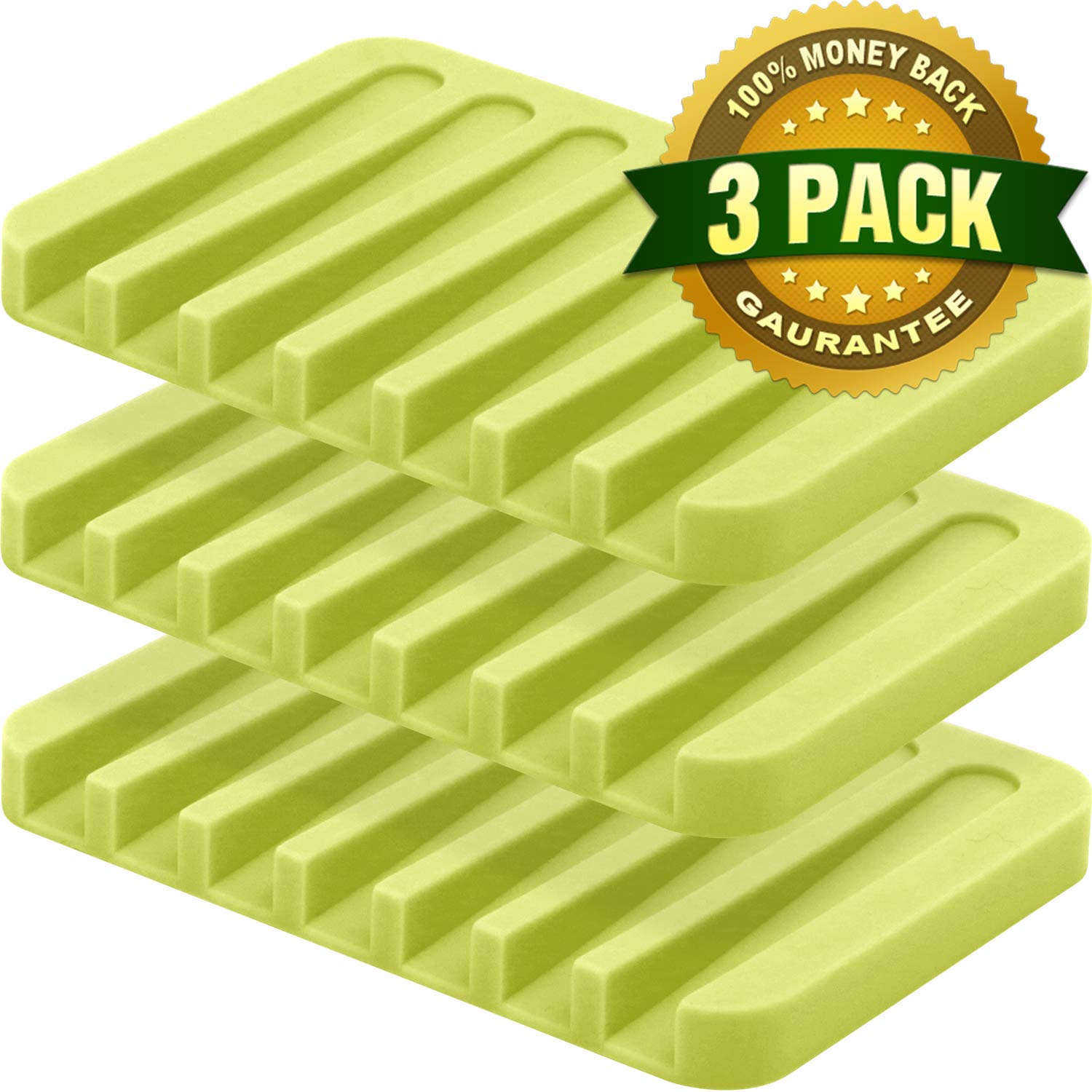 Anwenk 3-Pack Silicone Soap Dish Holder - Waterfall Drain Design for Shower, Bathroom & Kitchen Countertop | Keeps Soap Bars Dry & Clean | Flexible & Easy to Clean | Perfect for Bath, Sink & Travel Use