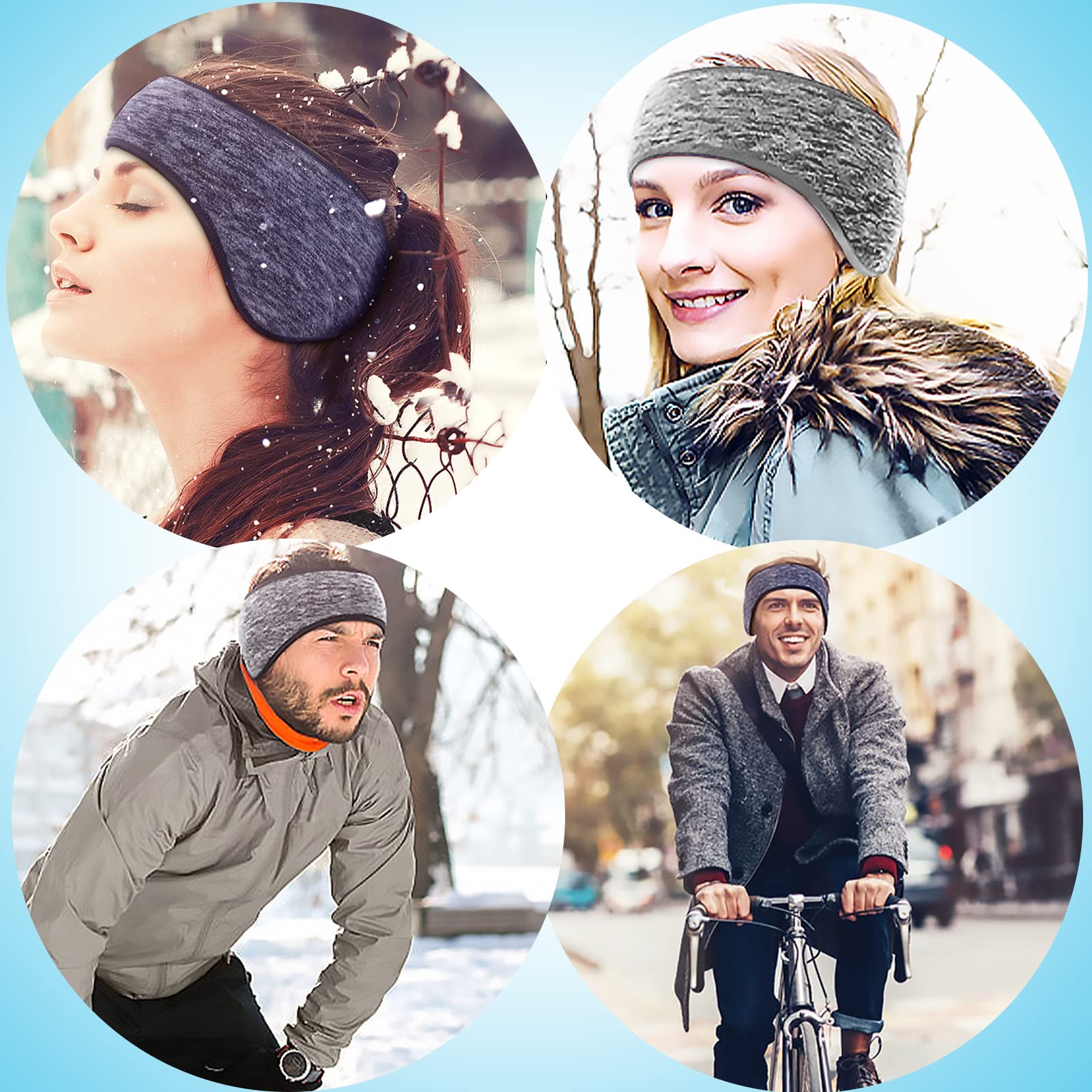 SAVITA 2 Pack Thermal Ear Warmers Headband - Stretchy Winter Earmuffs for Women, Men & Girls - Moisture Wicking Ski Headbands for Workout, Running & Cold Weather Activities
