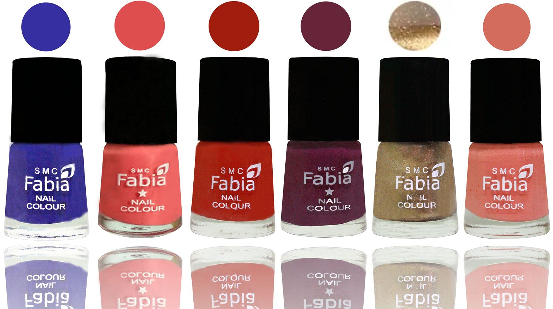 SMC Fabia Shine Bright Glossy Nail Polish Set - 6 Vibrant Colors (02558) | Long-Lasting & Chip-Resistant Nail Paint for Salon-Quality Manicures at Home, Parties & Special Occasions