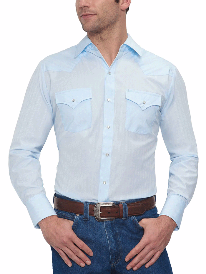 Ely Cattleman 15201934 82 Men's Long Sleeve Western Shirt - Tone on Tone Tonal Blue Plaid - Perfect for Rodeo, Country Music Festivals & Casual Wear