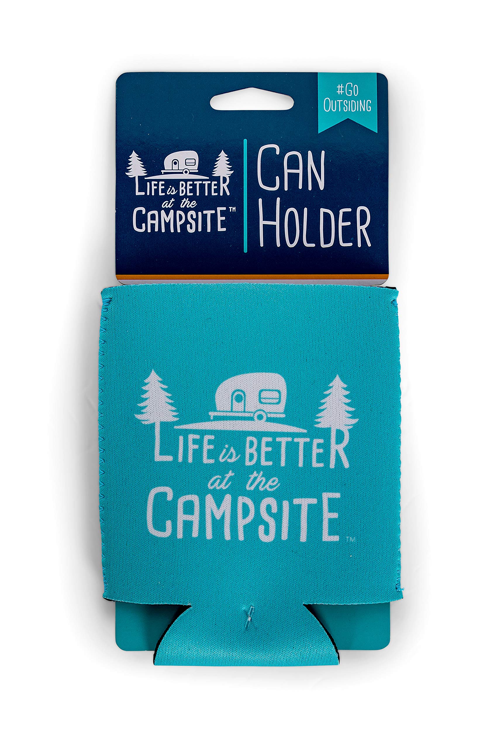 Camco Neoprene Can Cooler Sleeve for 12 oz Soda & Beer Cans - Retro Camper Design in Teal Blue & White (53249) - Perfect for Camping, Picnics, BBQs & Outdoor Adventures