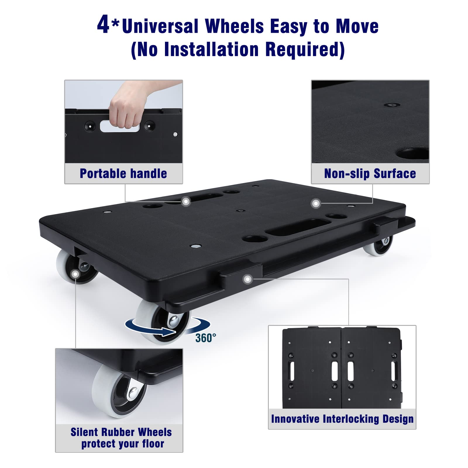Nellyke 4-Pack Furniture Dolly with Wheels - 500Lbs Capacity Heavy Duty Appliance Movers, Connectable Flat Moving Dollies for Sofa, Refrigerator & Piano - Portable Home & Office Moving Equipment