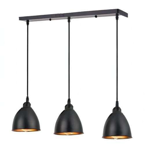 Terleenart 3-Light Industrial Farmhouse Kitchen Island Pendant Light - Matt Black Metal Bell Shade with Golden Accents, Hanging Chandelier for Dining Room, Table, Staircase & Hallway | Perfect for Modern Farmhouse Decor & Kitchen Lighting