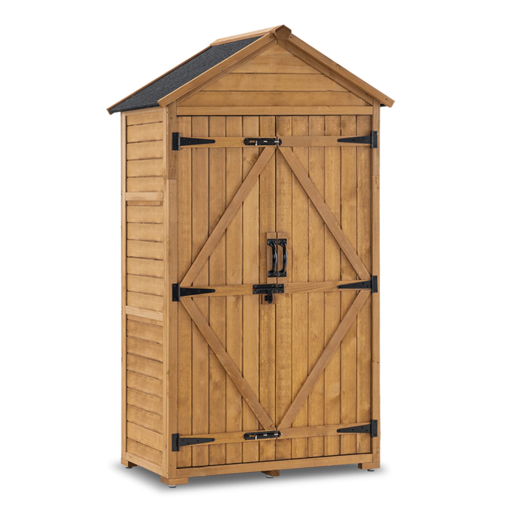 MCombo Outdoor Storage Cabinet with 2 Shelves - Weatherproof Wooden Garden Tool Shed with Lockable Latch & Floor - Perfect for Yard, Deck, Lawn & Patio Organization (1000L Capacity)