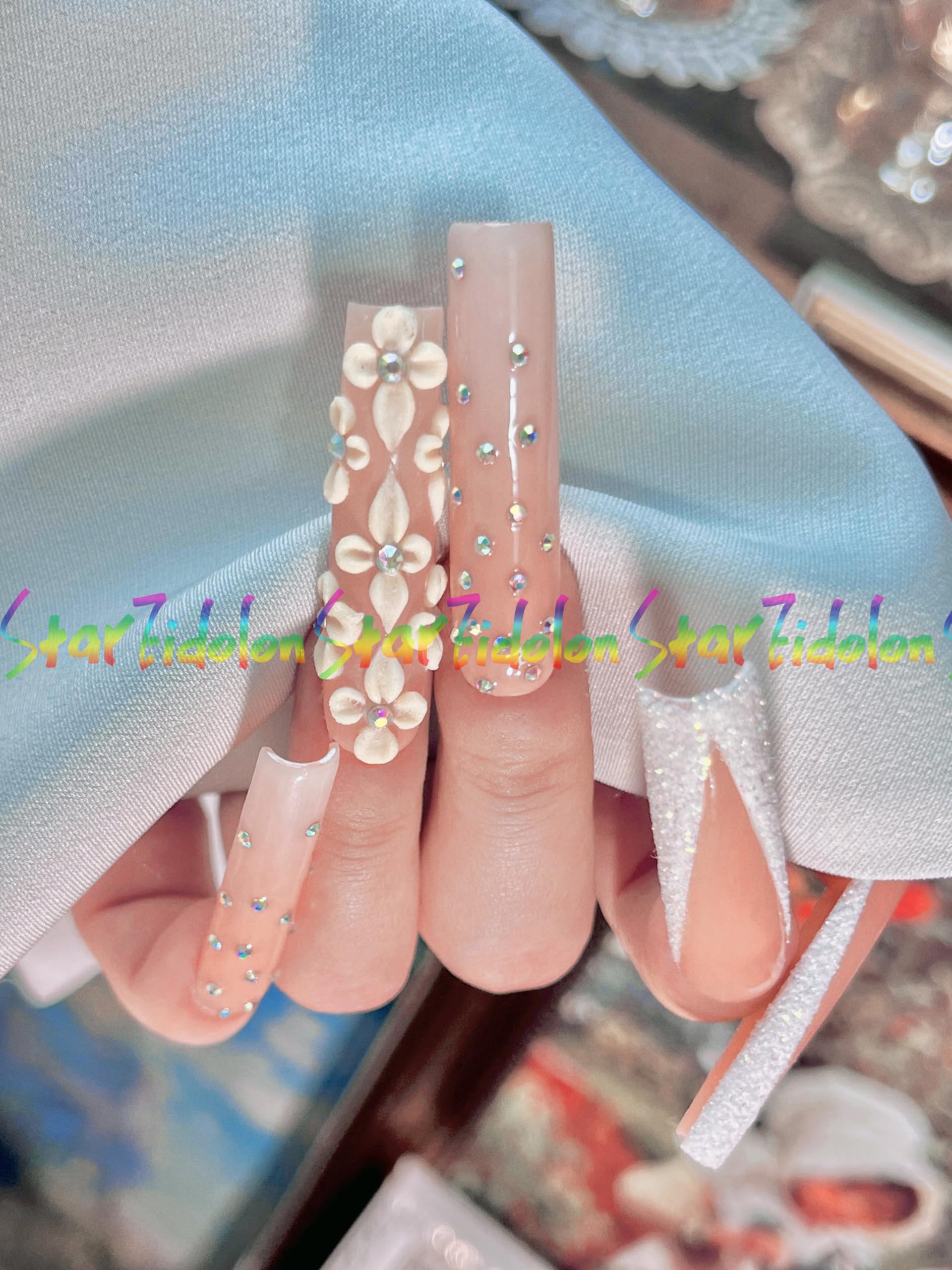 Hand-Painted White Square Press on Nails - Short French Tips & Coffin Fake Nails Kit with Glue | Medium Length Artificial Nails for Women | Custom Long Coffin Stiletto Options (Large, Style 12) | Perfect for Parties, Weddings & Everyday Wear