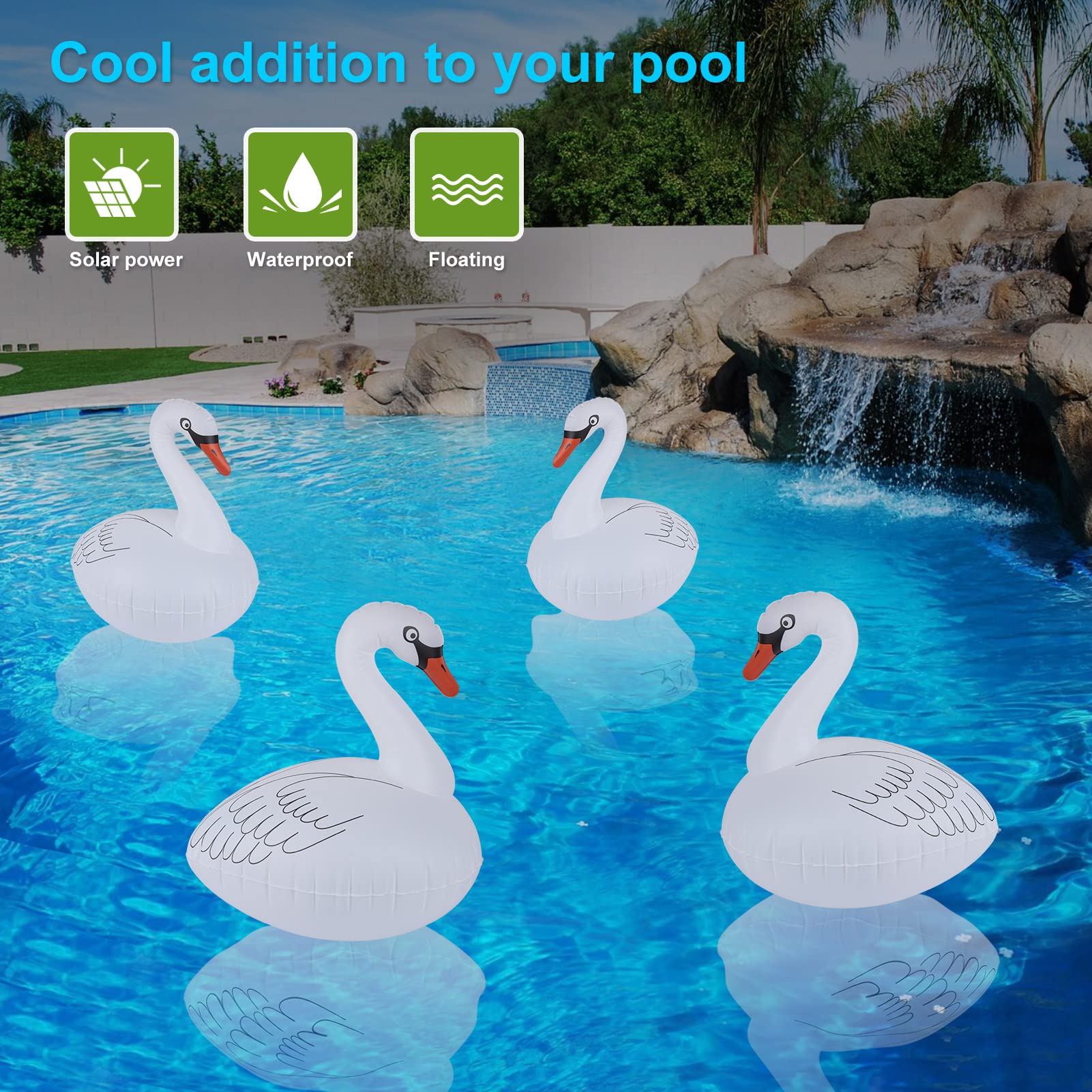 Swan Floating Solar Lights - Waterproof Inflatable Color Changing LED Pool Lights for Beach, Garden, Backyard, Pond, and Outdoor Parties