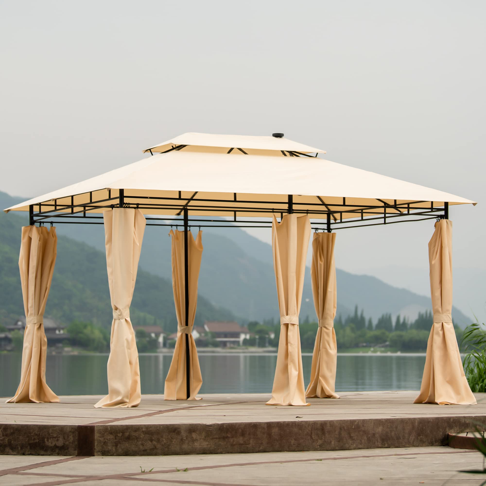 Steel Frame Rectangle Soft Top Outdoor Gazebo with Removable Curtains - Perfect for Patio, Garden, and Backyard Relaxation | Weather-Resistant Dome Canopy for Shade & Outdoor Entertaining