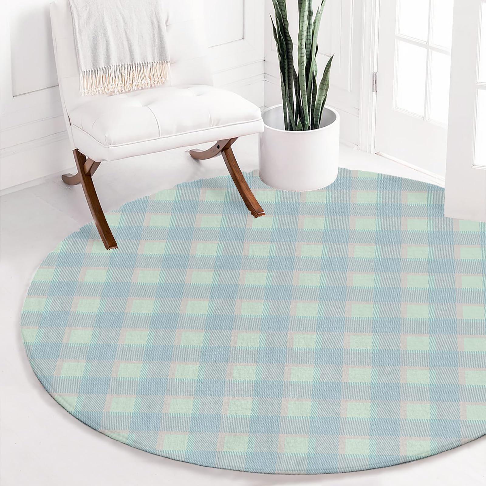 3.3ft Round Area Rug - Elegant Plaid Soft Non-Slip Machine Washable Circle Carpet for Living Room Bedroom | Perfect for Cozy Home Decor & Pet-Friendly Spaces