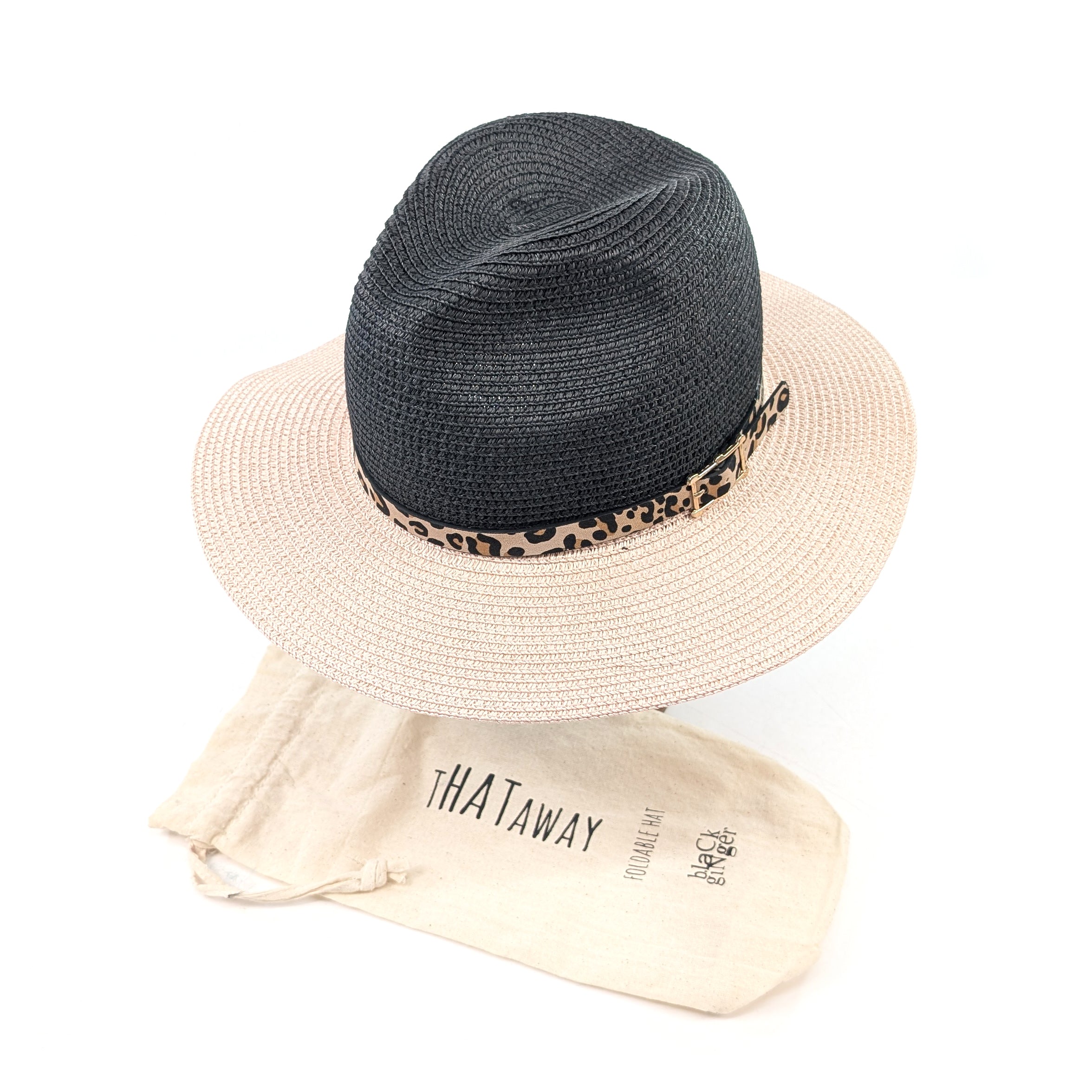 Two-Tone Panama Foldable Sun Hat (57cm) - Black & Pink for Women & Men | Beach, Travel, Outdoor Activities