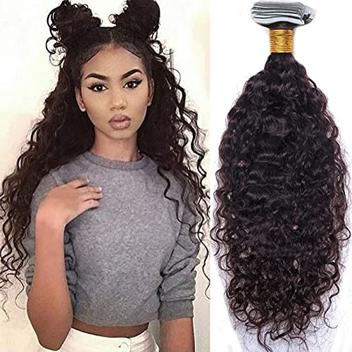 Brazilian Remy Human Hair Extensions 100g 40pcs - Water Wave Tape in Hair Extensions with Adhesive Tape for Loose Curly Skin Weft (26inch, 40 Pieces, Dark Brown) - Perfect for Parties, Weddings & Daily Styling