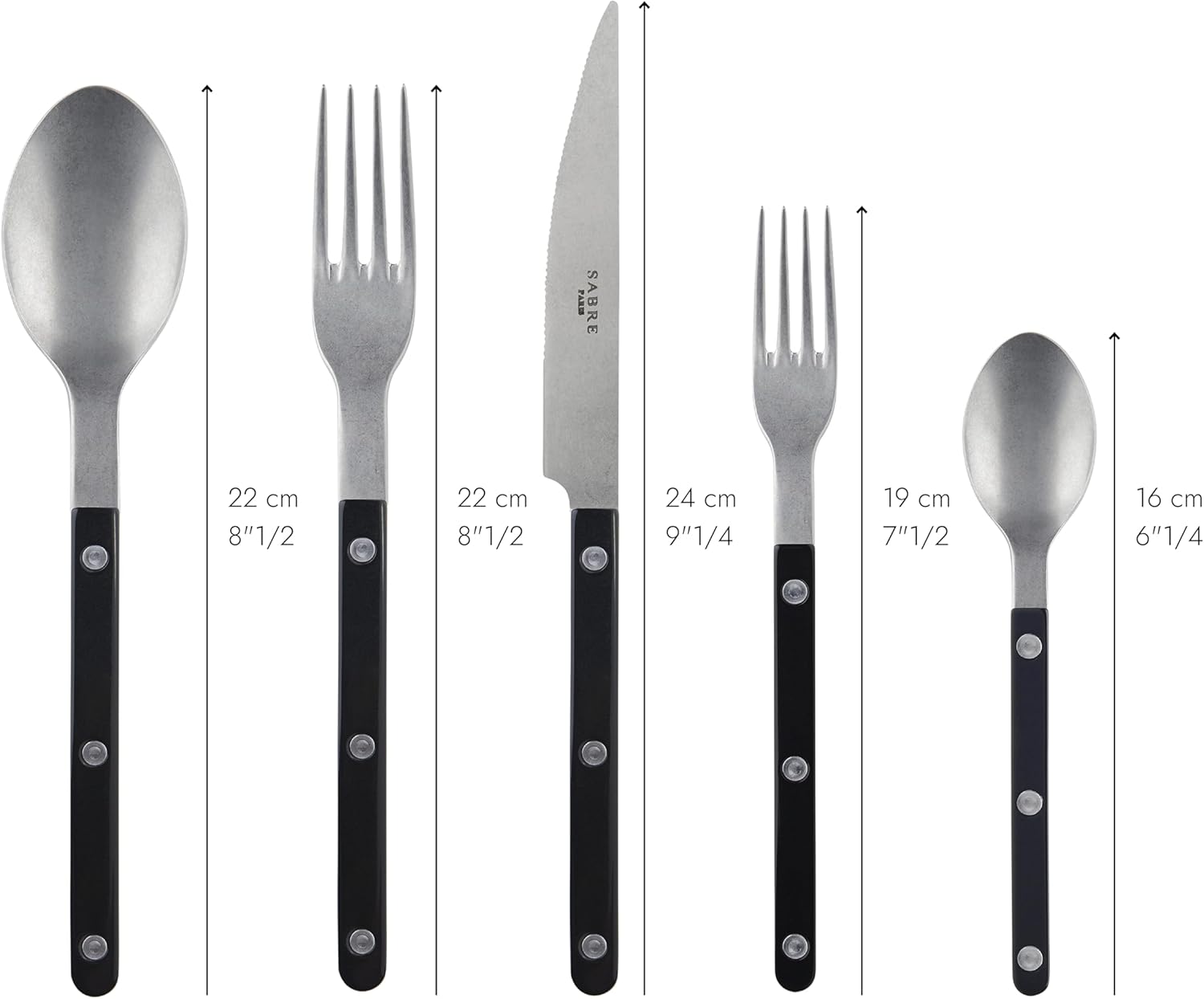 Vintage Bistro 5-Piece Flatware Set - Stainless Steel & Acrylic Cutlery with Knives, Forks, Spoons - Dishwasher Safe Black Matte Silverware for Restaurant, Cafe, and Home Dining
