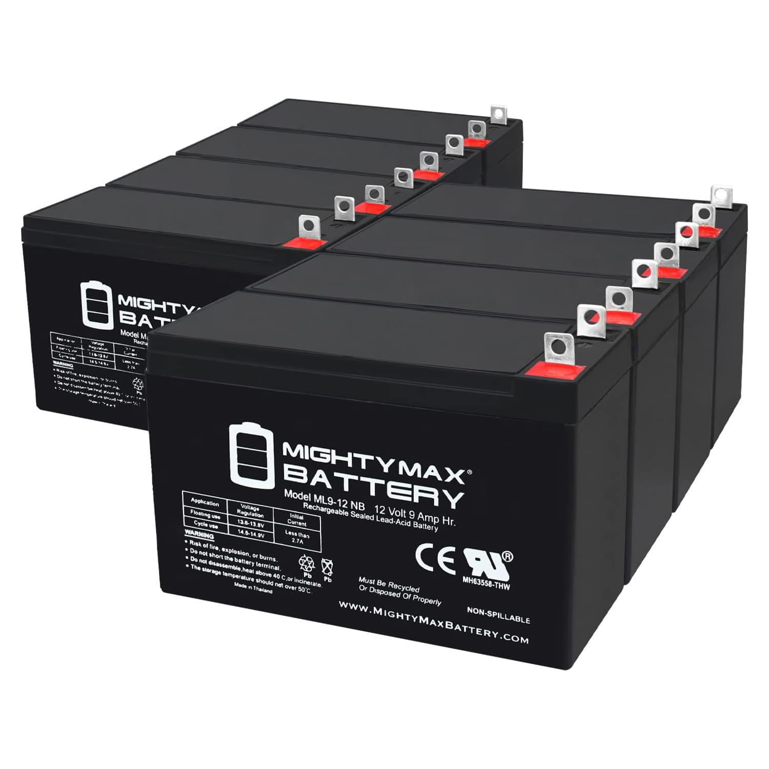 Mighty Max 12V 9AH SLA Replacement Battery for MK ES9-12TE - 8 Pack - Power Backup for Security Systems, Emergency Lighting & UPS Devices