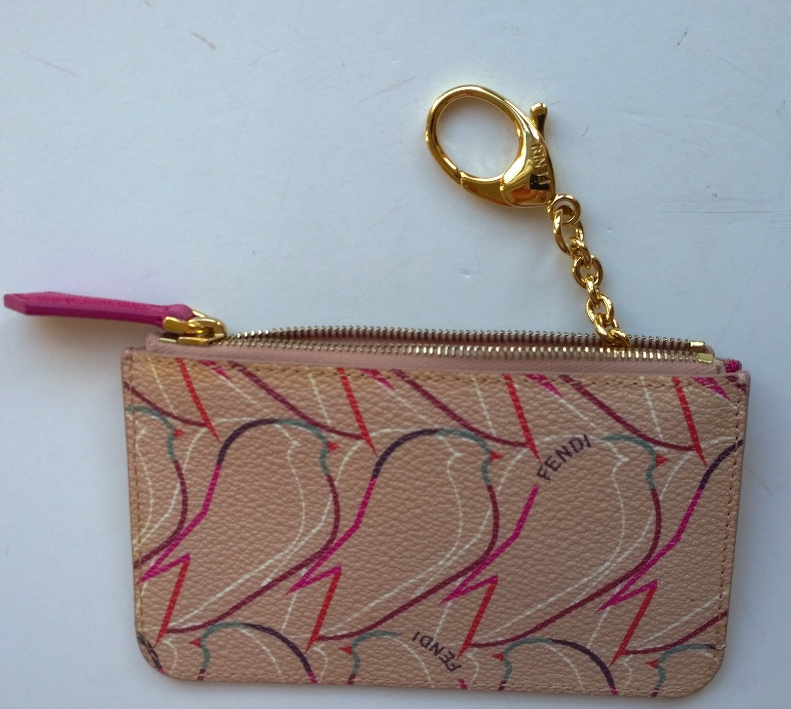 Fendi Qutweet Pink Leather Coin Purse & Card Holder with Keychain - Perfect for Women's Wallet Organizer, Gift for Her, Everyday Essentials & Travel Accessories