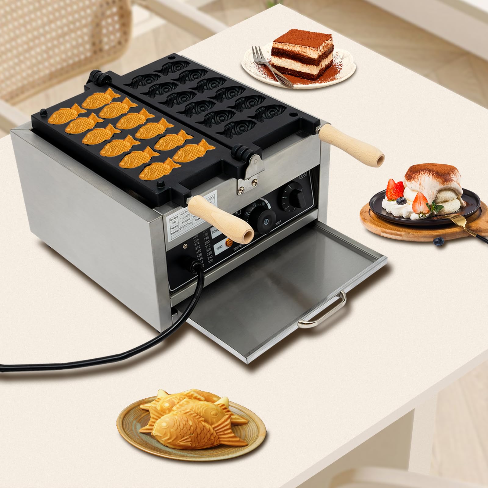 Commercial Mini Fish-Shaped Waffle Maker - 1.8KW Nonstick Pancake Machine with Time & Temperature Control - Perfect for Restaurants, Cafes, and Breakfast Catering