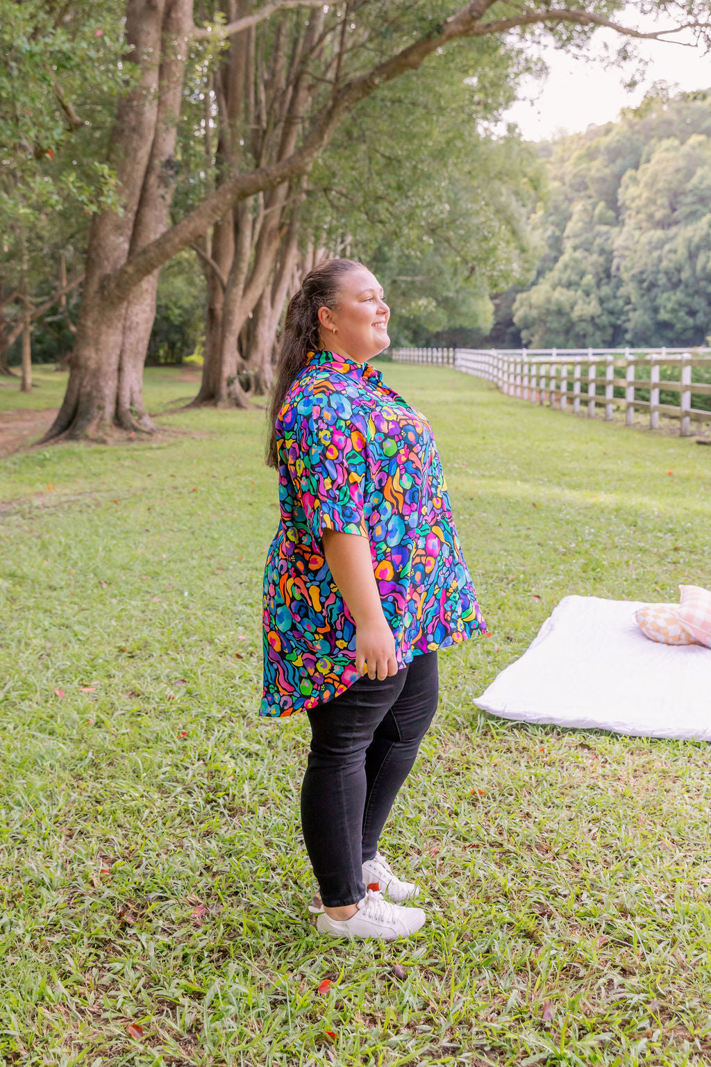 Kasey Rainbow Tammin Shirt - Stylish African Print Women's Top for Casual Wear & Summer Outfits