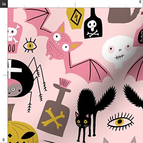 Halloween Cat & Rose Bat Skull Printed Organic Cotton Sateen Fabric by The Yard - Scary Skeleton Bones Pastel Spider Design for Sewing, Quilting, Apparel & Home Decor | Perfect for Costumes, Curtains & DIY Crafts