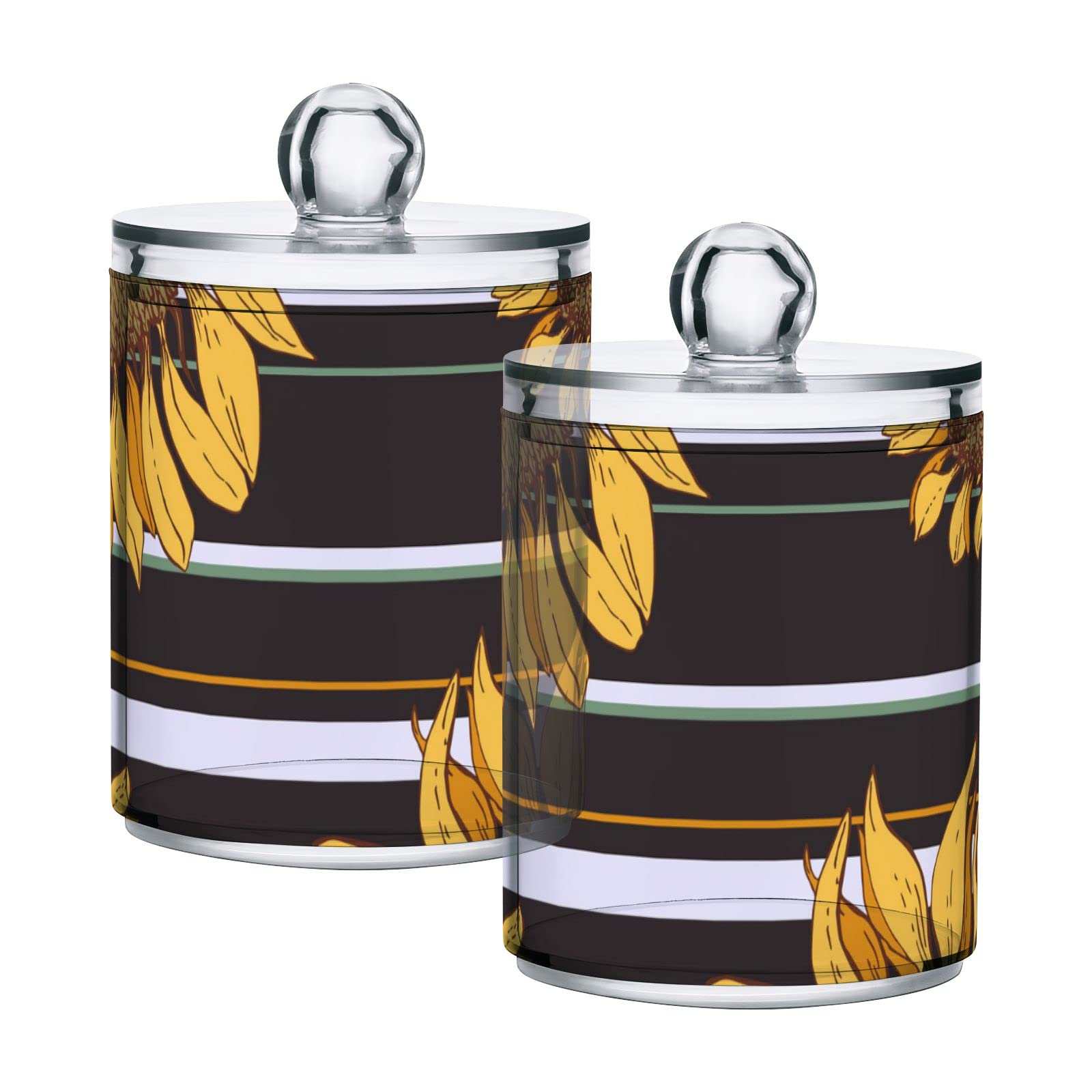 4-Pack Yellow Sunflower Plastic Storage Jars with Lids - 10oz Translucent Food Containers for Cotton Swabs, Tea, Cookies | Airtight Canning Jars for Kitchen, Bathroom & Office Organization