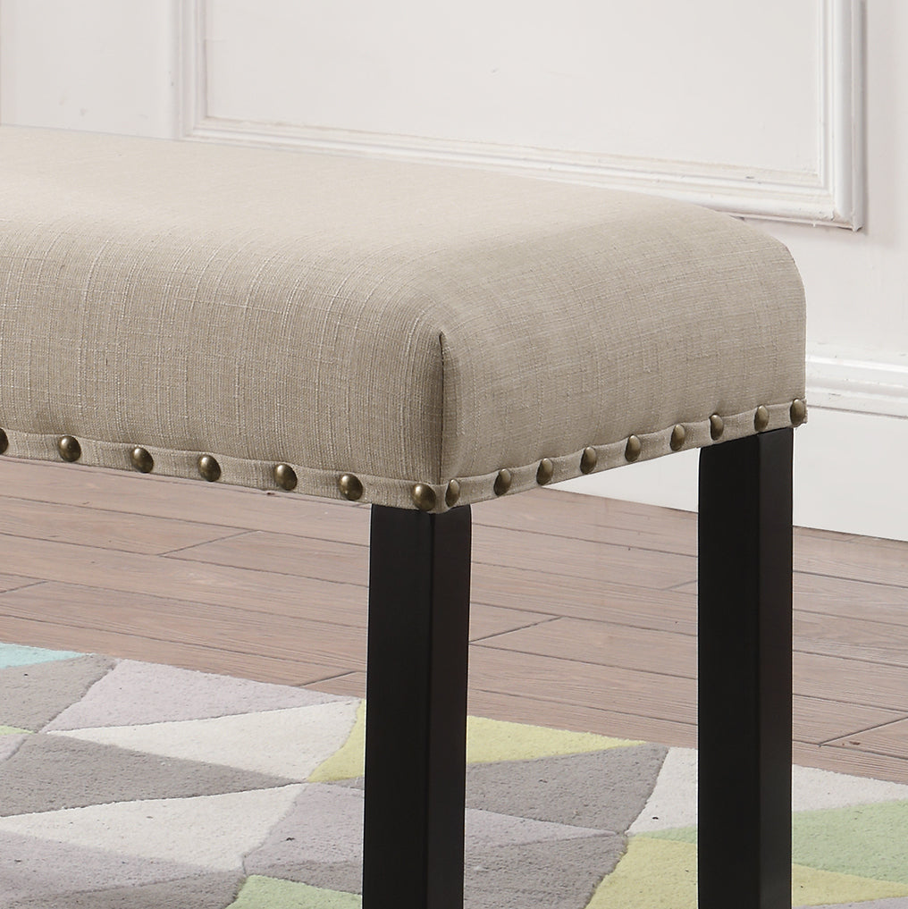 Roundhill Furniture Biony Fabric Dining Bench with Nailhead Trim, Tan - Upholstered Kitchen Bench for Dining Room, Breakfast Nook & Entryway Seating