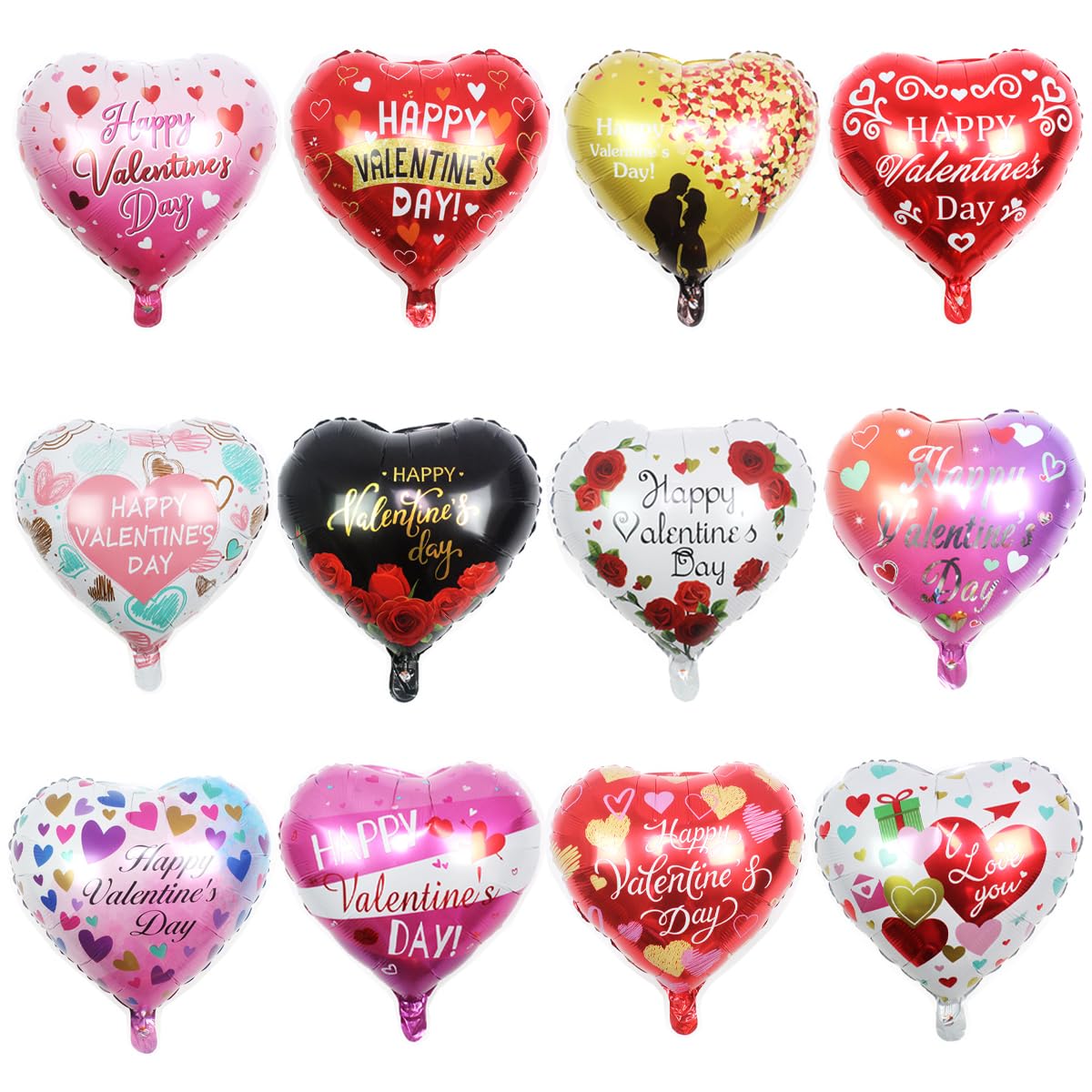12 Pack Heart Shaped Balloons - 18 Inch I Love You Valentine's Day Balloons for Birthday Party Decor, Wedding, Engagement, Anniversary, Baby Shower - Romantic Party Supplies & Home Decorations (Red)