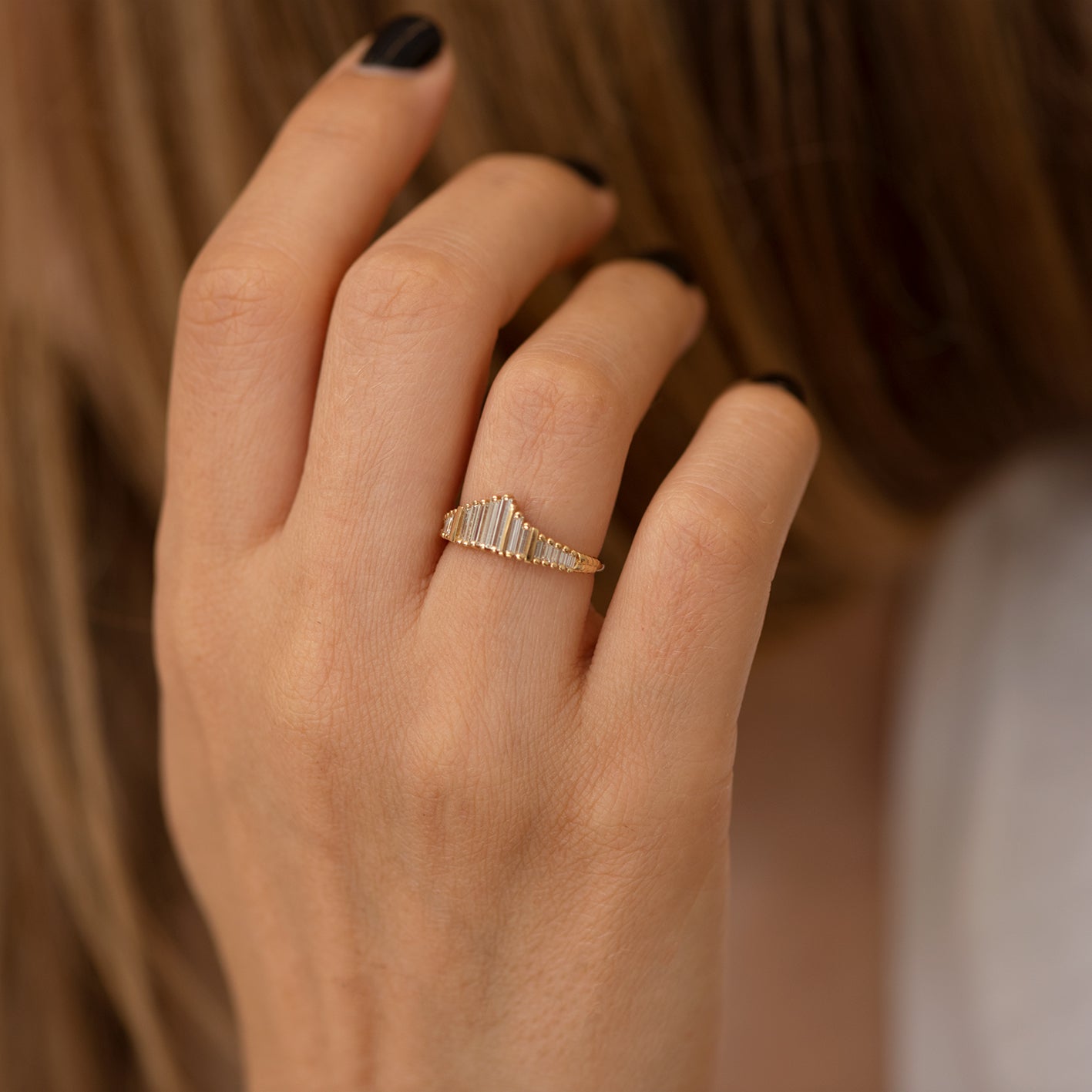 Elegant Needle Baguette Tiara Ring with Gold Bars - Perfect for Weddings, Prom & Special Occasions