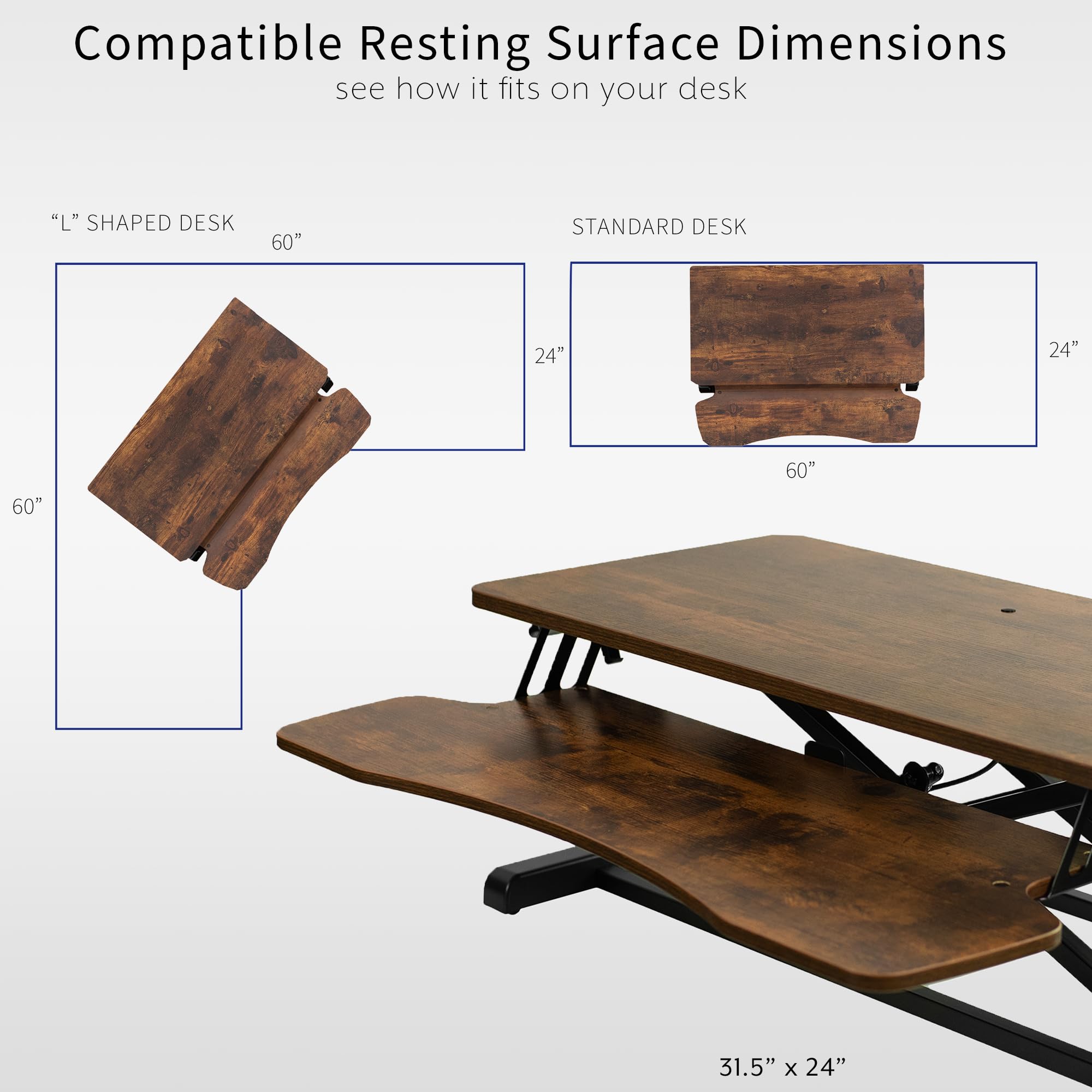 VIVO 32 Inch Height Adjustable Sit Stand Desk Converter - Dual Monitor & Laptop Workstation with Wide Keyboard Tray - Rustic Brown Top & Black Frame (K Series DESK-V000KN) - Perfect for Home Office, Gaming Setup & Ergonomic Workspace