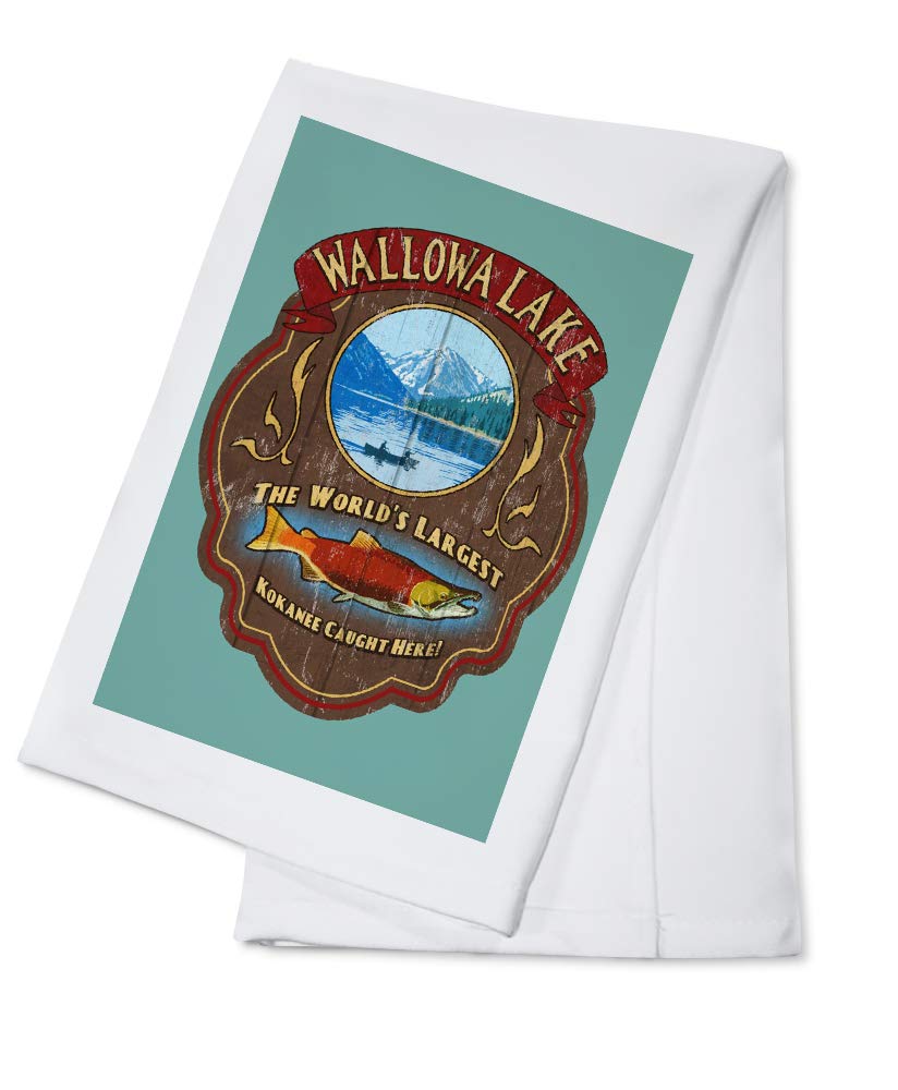 Vintage Wallowa Lake Oregon Sign Cotton Tea Towel - Decorative Hand Towel for Kitchen & Home Decor - Perfect for Farmhouse, Rustic, or Cabin Style