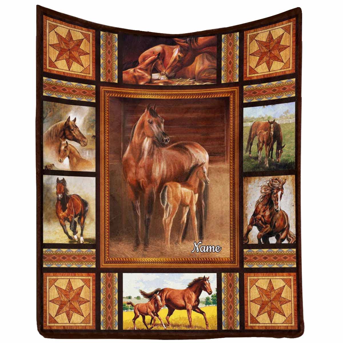 Personalized Horse Print Fleece Blanket Gift for Dad or Grandpa - 50x60 Inch Soft Throw - Perfect for Father's Day, Birthday & Cozy Home Decor