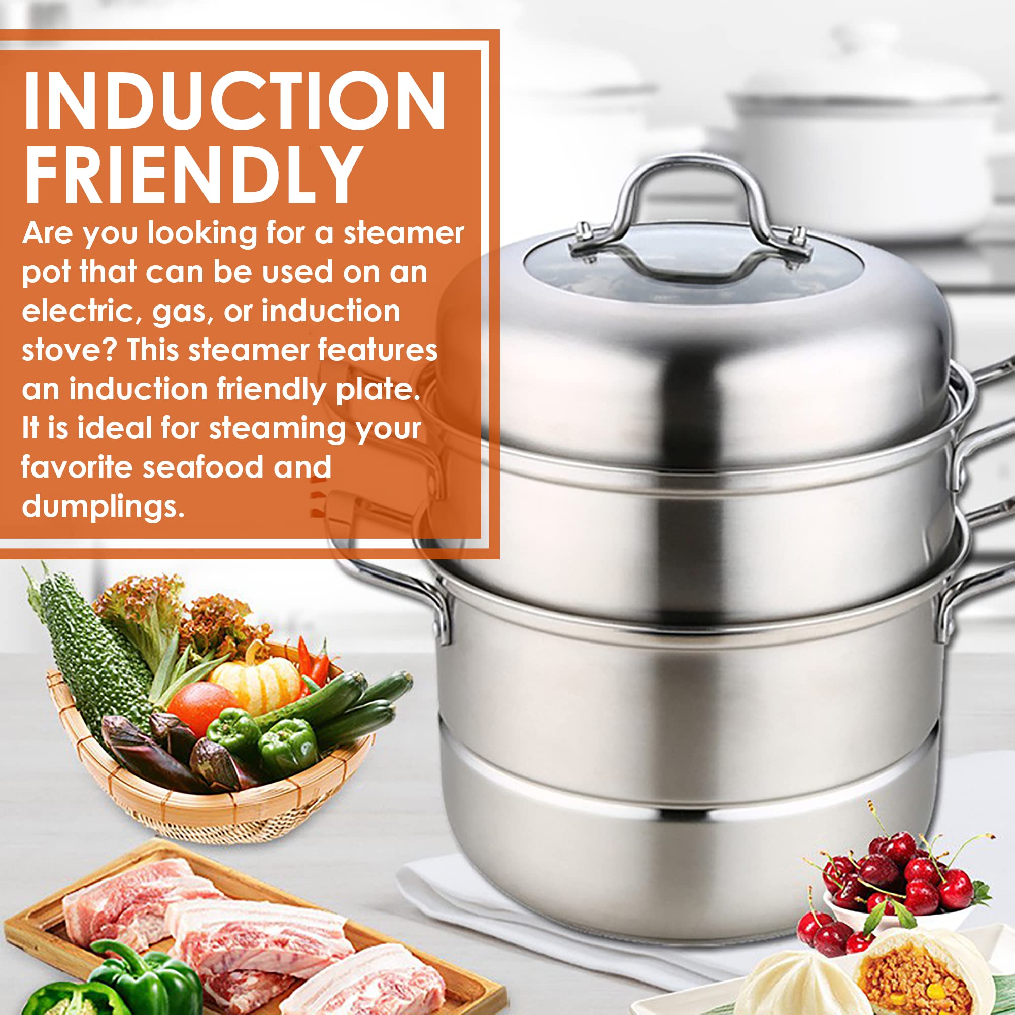 Premium Stainless Steel Steamer Pot for Cooking – 100% High-Grade Material, Works on Gas & Electric Stoves | Perfect Gift for Bakers & Home Chefs | Ideal for Dumplings, Vegetables & Seafood