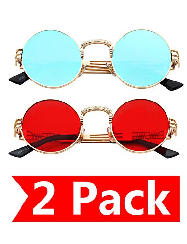 2 Pack (Gold/Blue Mirror, Gold/Red)