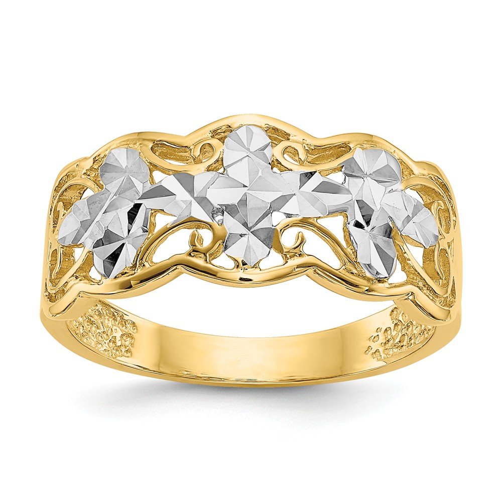 14K White & Yellow Gold Two-Tone Diamond-Cut Wave Ring Band for Women - Elegant Stackable Wedding, Anniversary, or Everyday Jewelry Gift