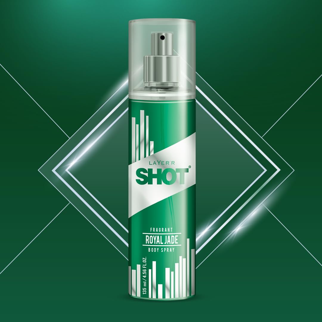 Layer'r Shot Royal Jade Deodorant Body Spray for Men, 135ml - Long Lasting Freshness for Gym, Work & Daily Use