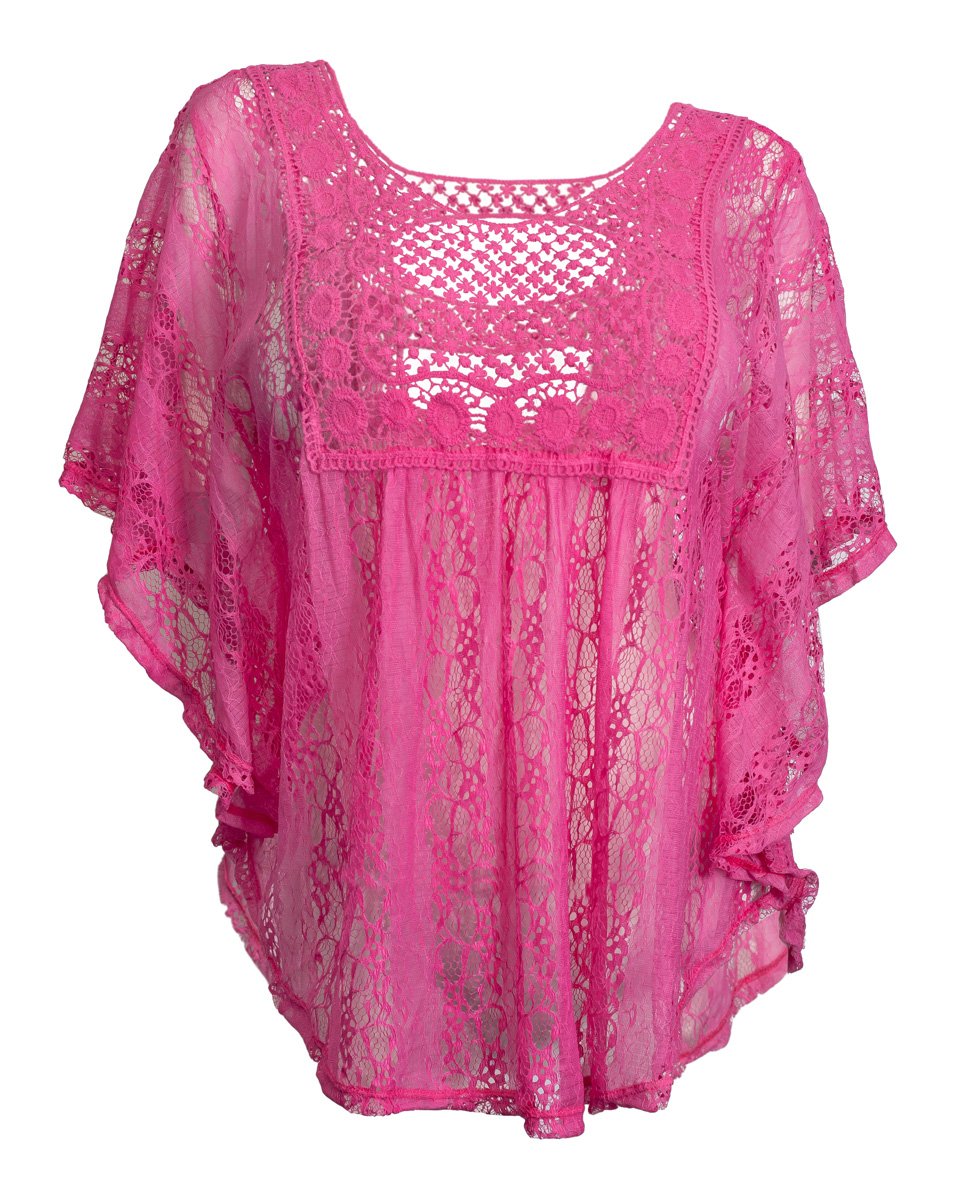 eVogues Plus Size Sheer Crochet Lace Poncho Top - Made in USA - Flowy Cover Up for Beach, Boho Fashion & Summer Outfits