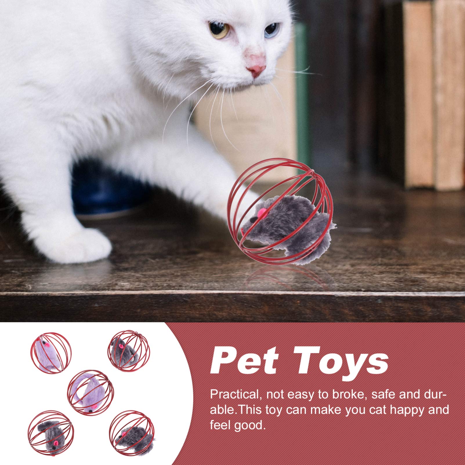 Balacoo 5Pcs Interactive Cat Toys - Caged Mouse Exercise Toys for Kittens, Teething Chew Toys for Puppies, Plush Rolling Ball Indoor Playthings for Cats | Fun Pet Toys for Exercise, Hunting & Mental Stimulation